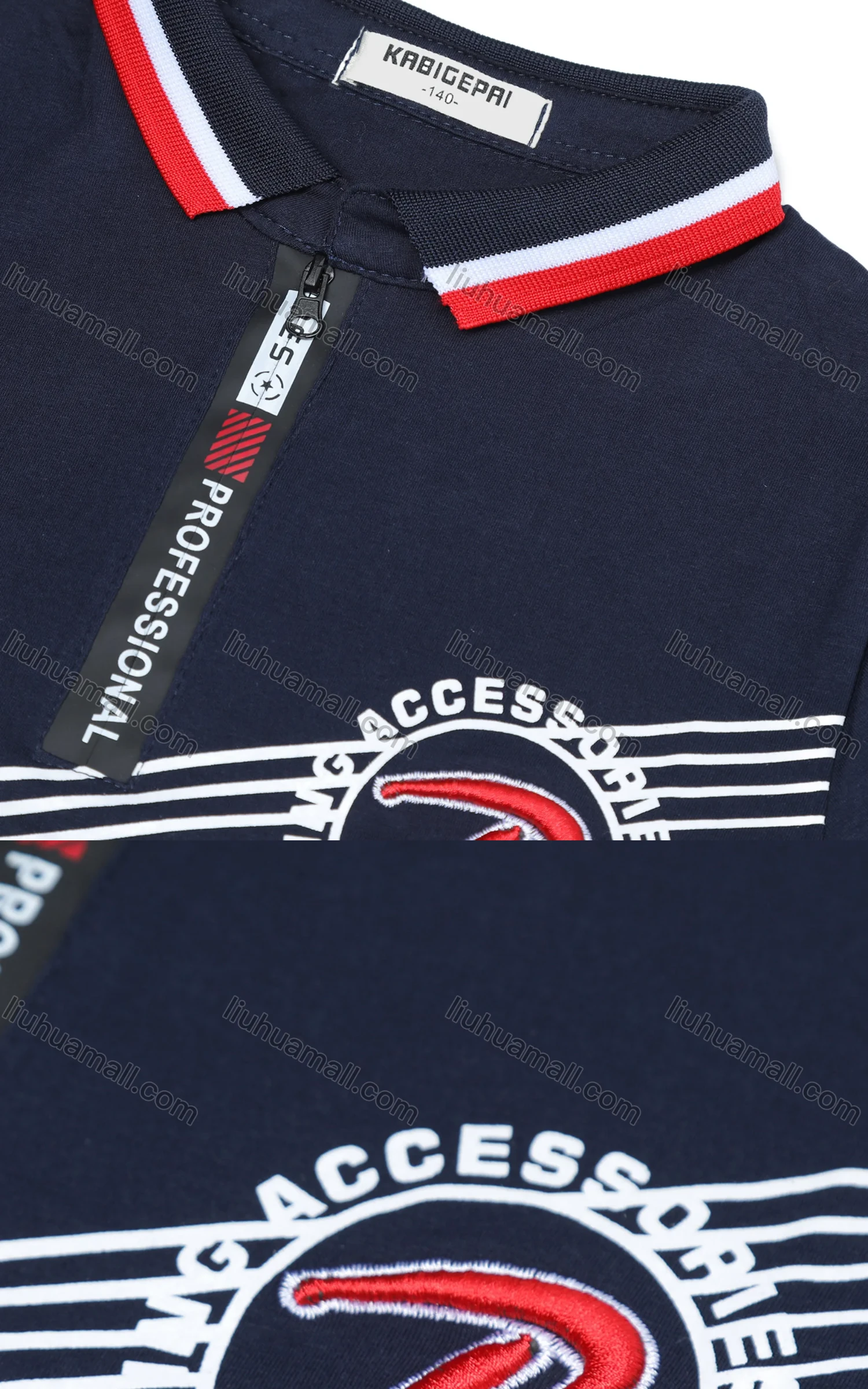 Wholesale Boy's Casual Number Print Quarter Zip Striped Short Sleeve Polo Shirt - Liuhuamall