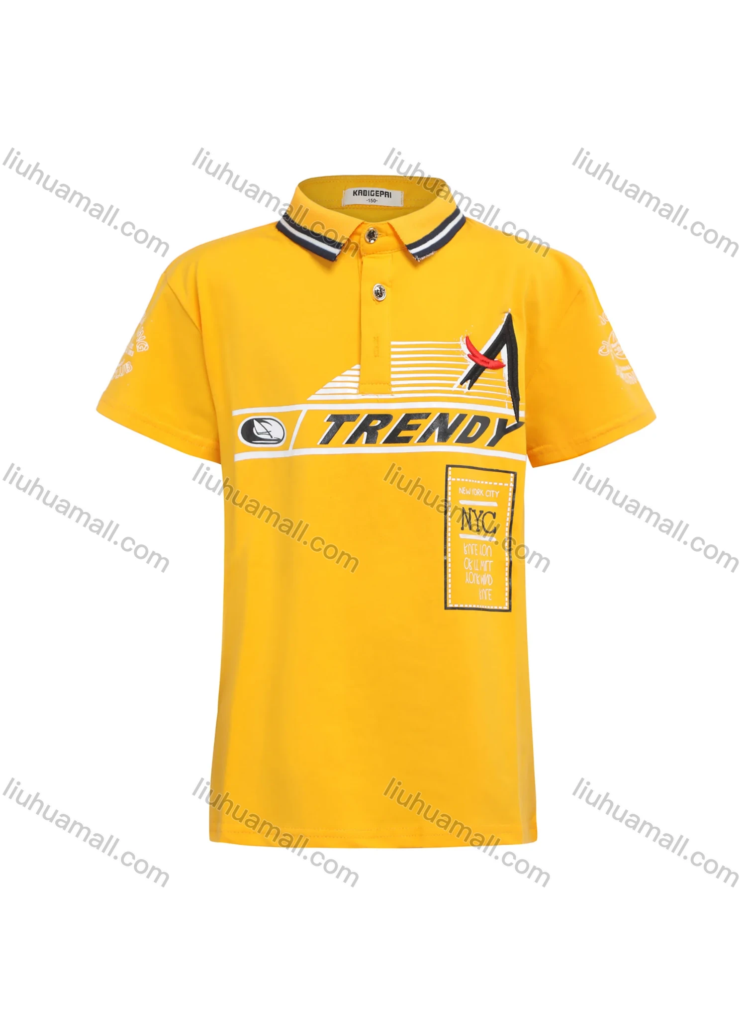 Wholesale Boy's Casual Letter Graphic Embroidered Striped Short Sleeve Polo Shirt - Liuhuamall