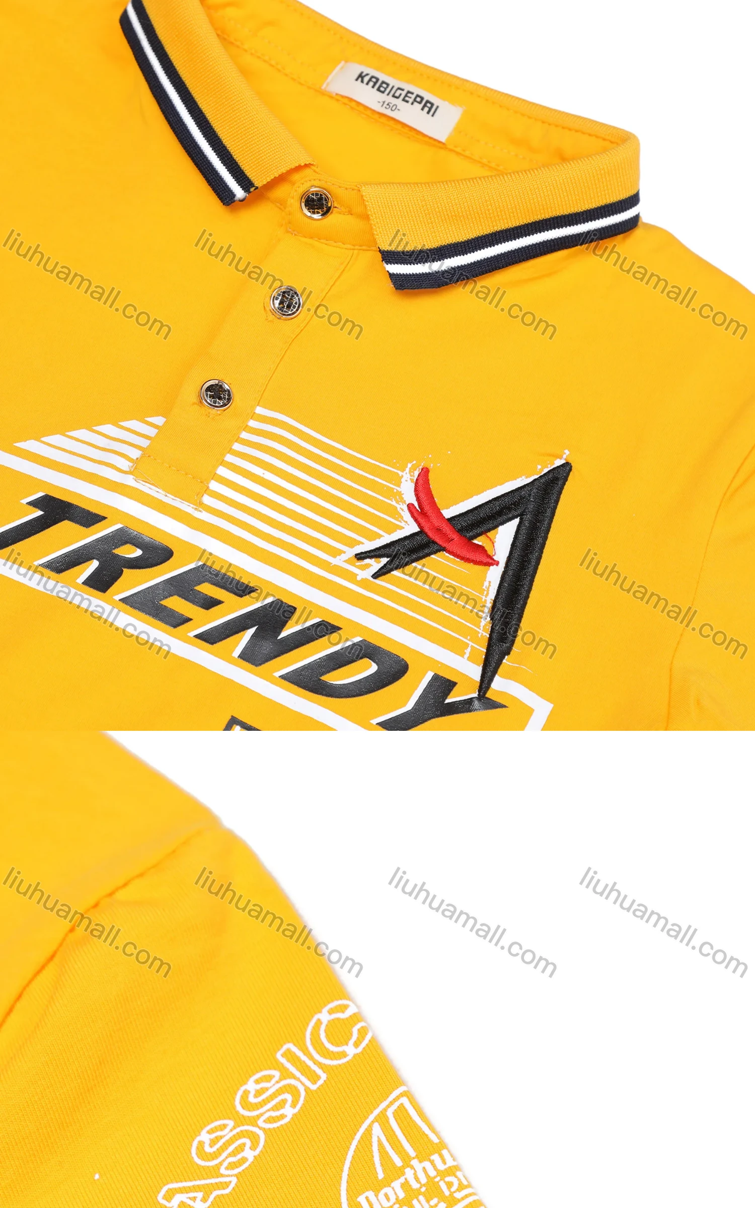 Wholesale Boy's Casual Letter Graphic Embroidered Striped Short Sleeve Polo Shirt - Liuhuamall