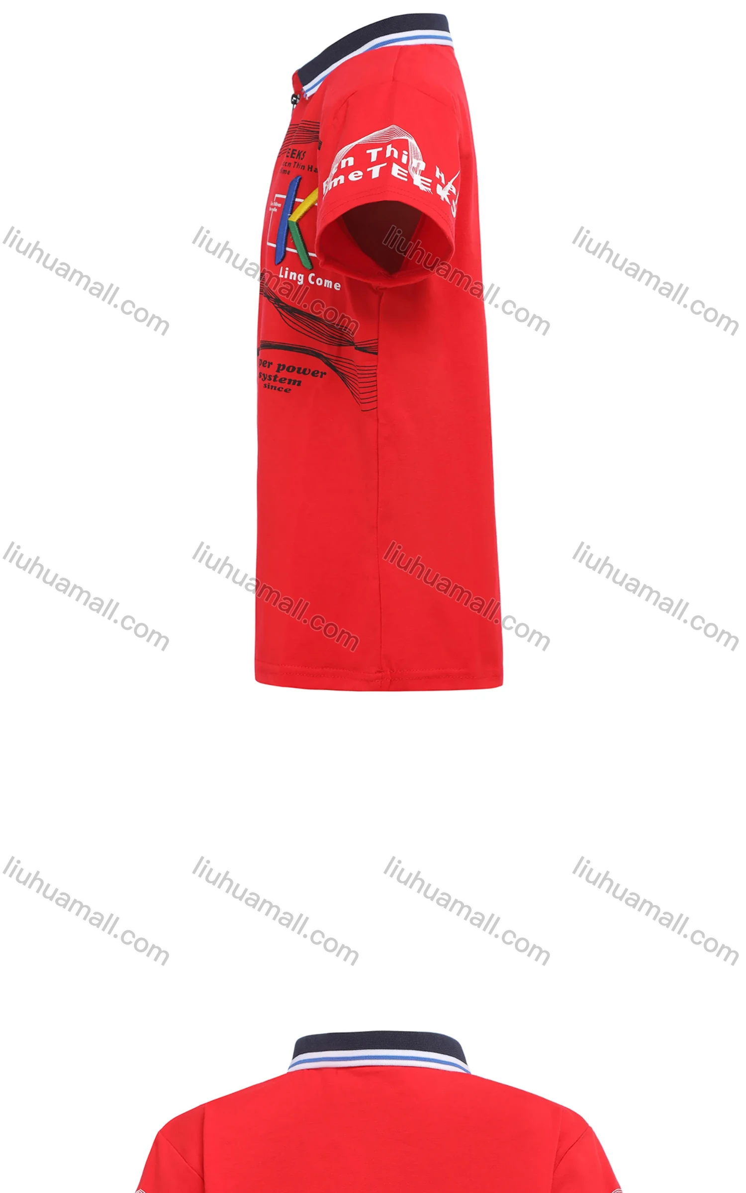 Wholesale Boy's Casual Letter Print Embroidered Quarter Zip Short Sleeve Polo Shirt - Liuhuamall