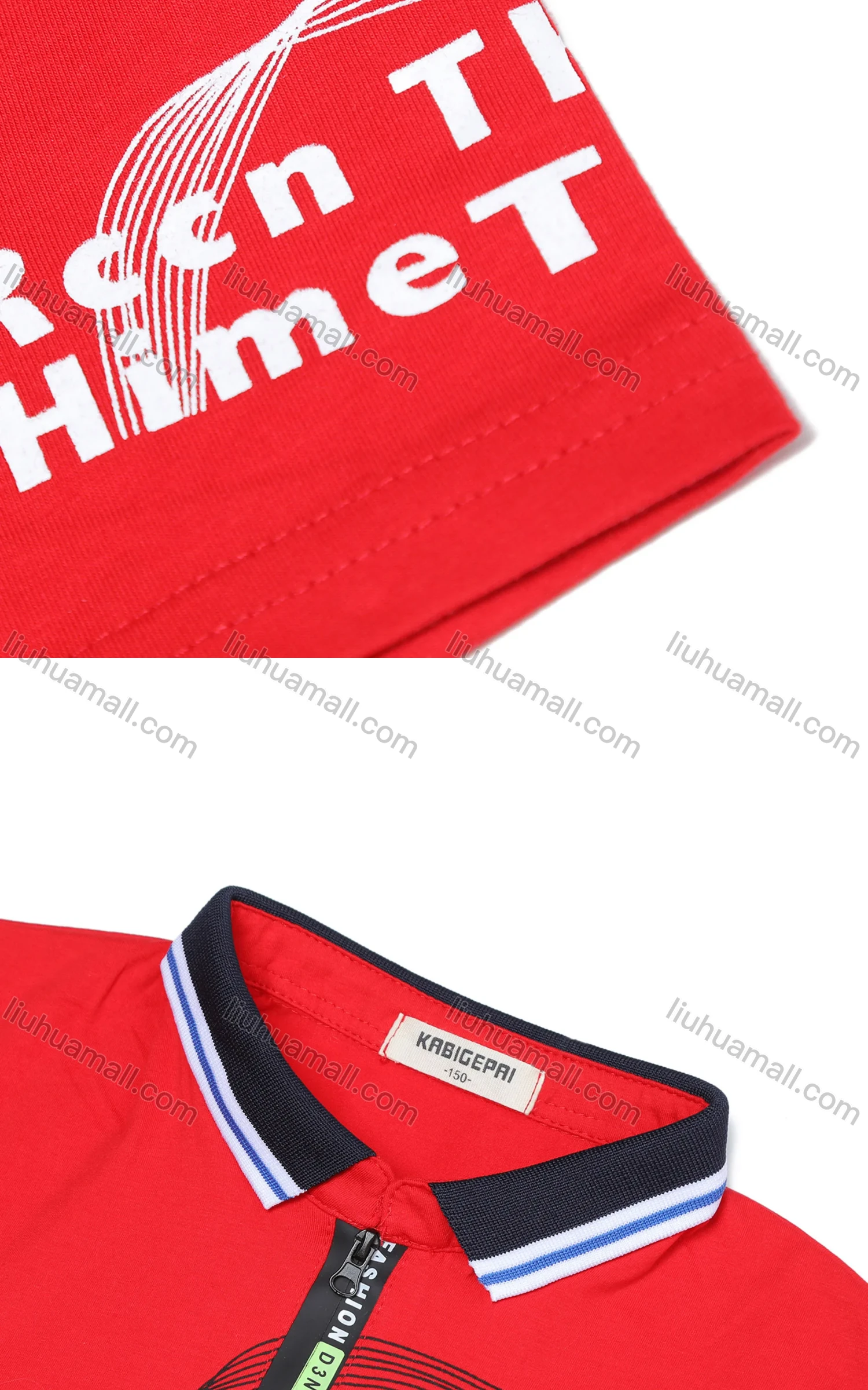 Wholesale Boy's Casual Letter Print Embroidered Quarter Zip Short Sleeve Polo Shirt - Liuhuamall