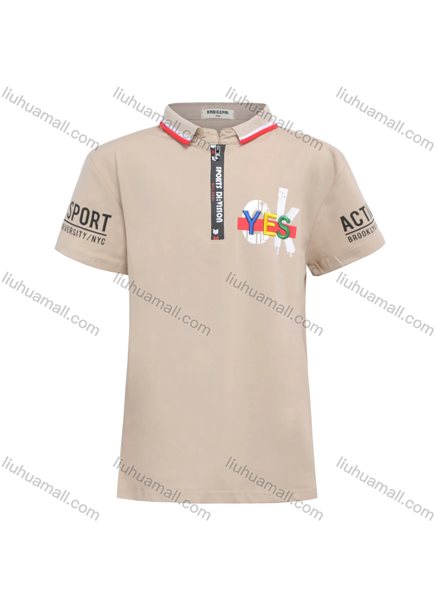 Wholesale Boy's Casual Letter Print Embroidered Quarter Zip Short Sleeve Polo Shirt - Liuhuamall