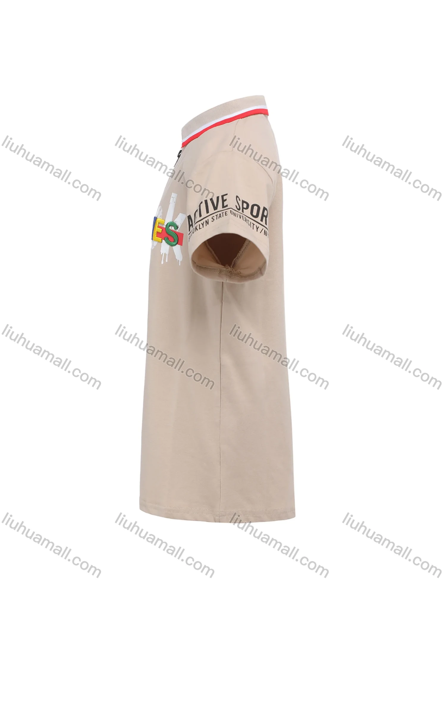 Wholesale Boy's Casual Letter Print Embroidered Quarter Zip Short Sleeve Polo Shirt - Liuhuamall