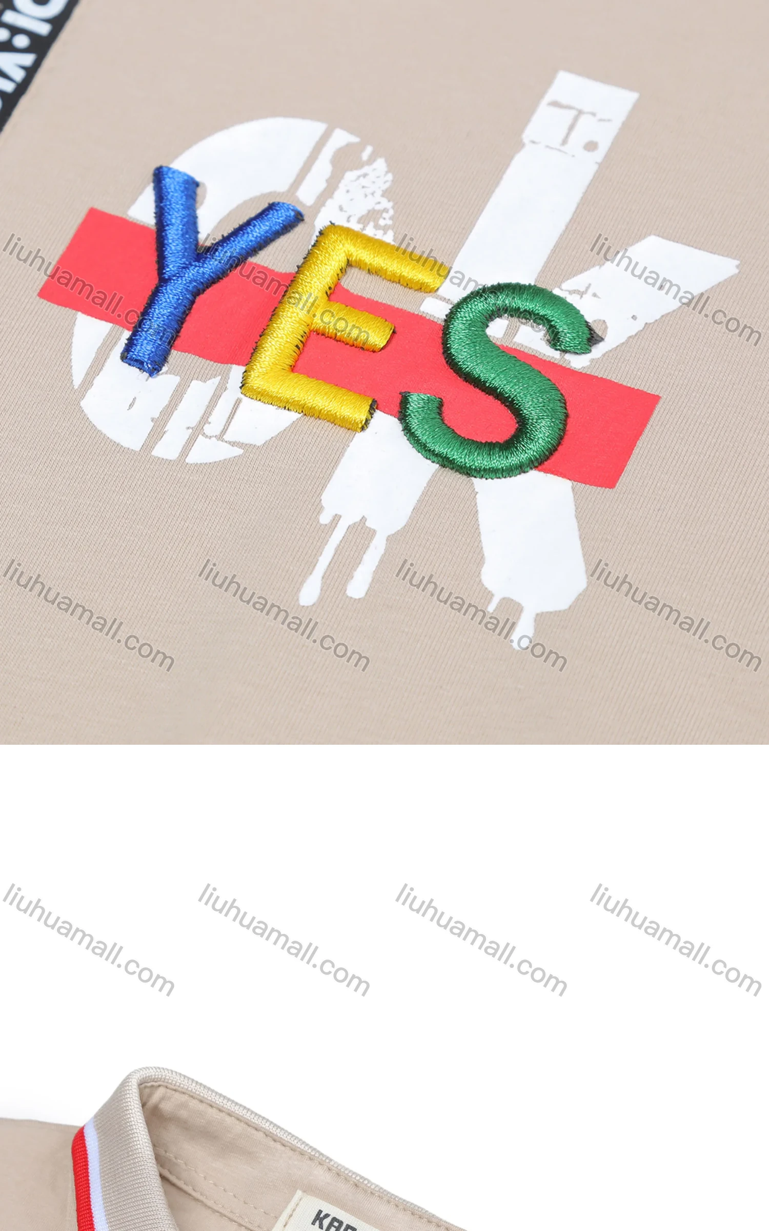 Wholesale Boy's Casual Letter Print Embroidered Quarter Zip Short Sleeve Polo Shirt - Liuhuamall