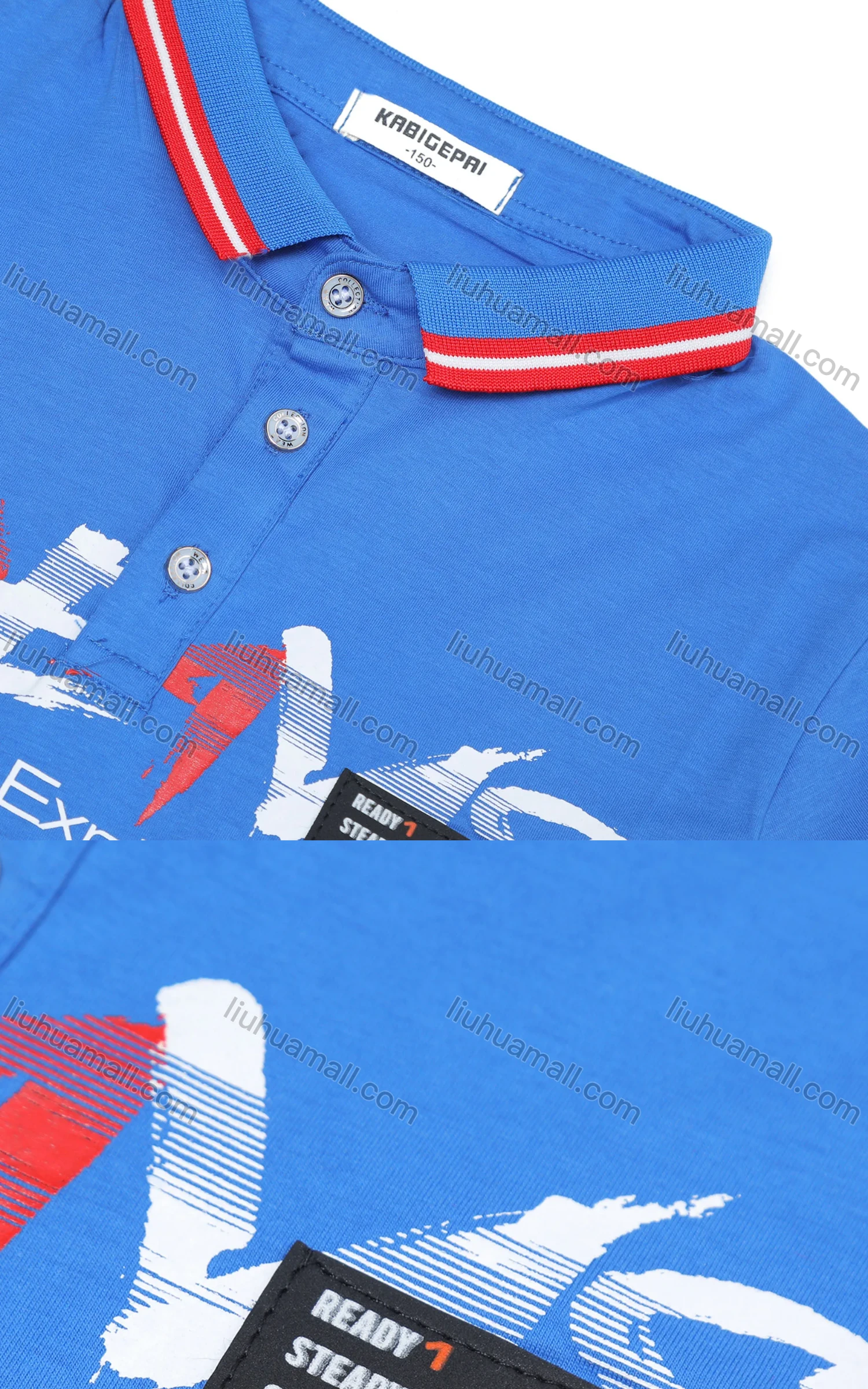 Wholesale Boy's Casual Letter Print Slim Fit Striped Short Sleeve Polo Shirt - Liuhuamall