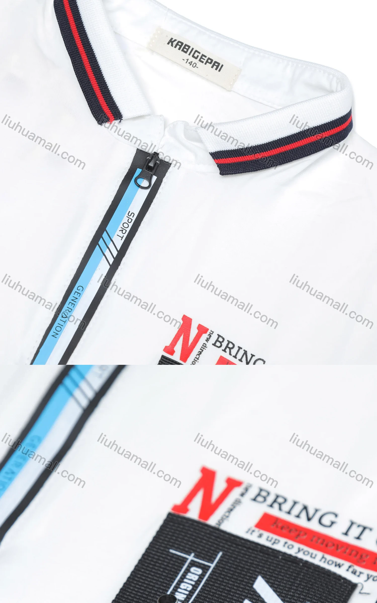 Wholesale Boy's Casual Letter Graphic Quarter Zip Adorn Buckle Short Sleeve Polo Shirt - Liuhuamall