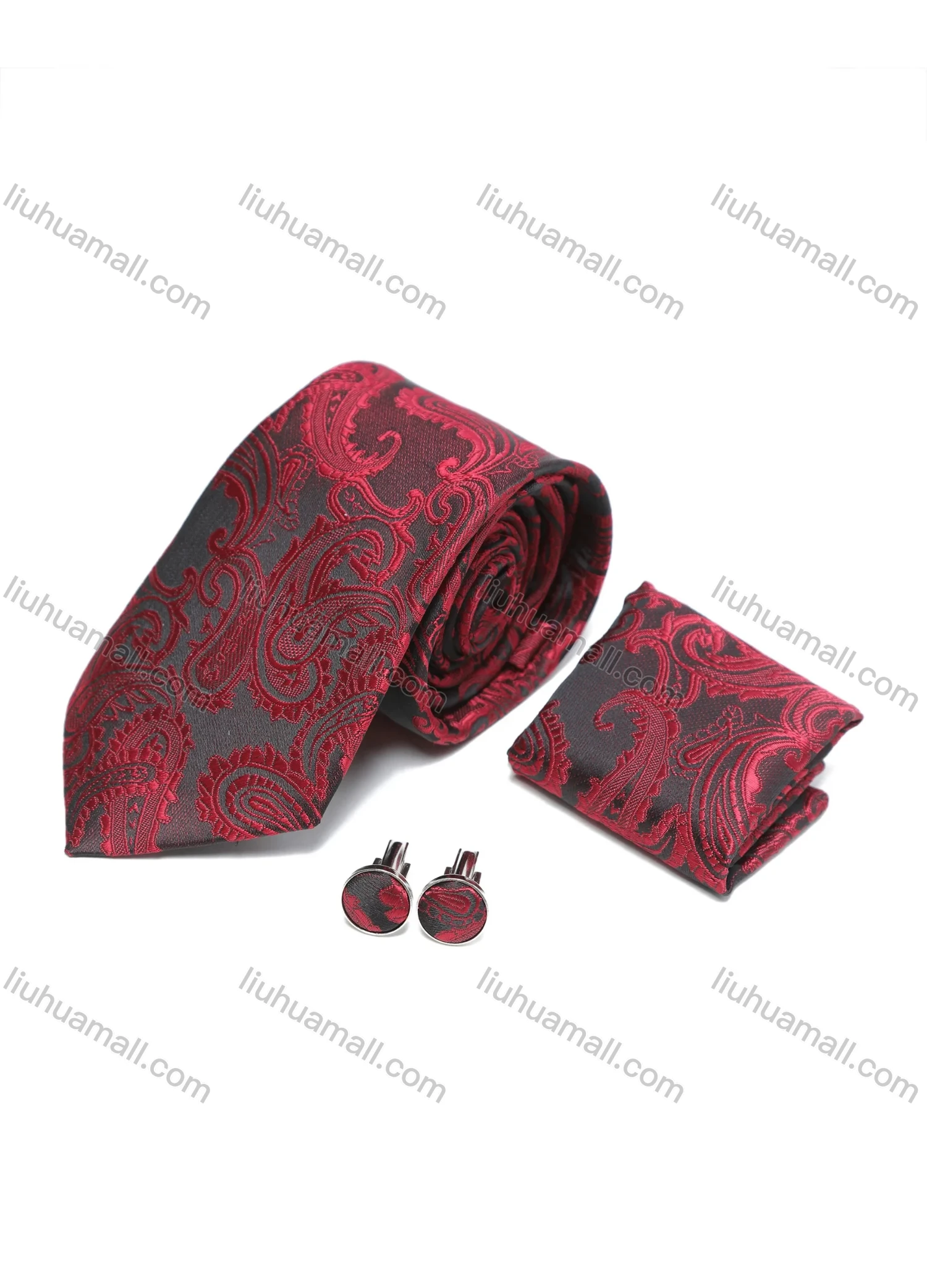 Wholesale Men's Business Paisley Embroidered Ties & Pocket Square & Cufflinks Sets - Liuhuamall