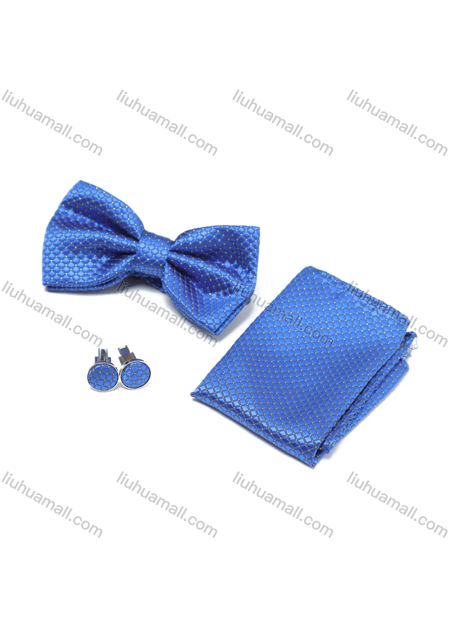 Wholesale Men's Fashion Plaid Adjustable Bow Ties & Pocket Square & Cufflinks Sets - Liuhuamall