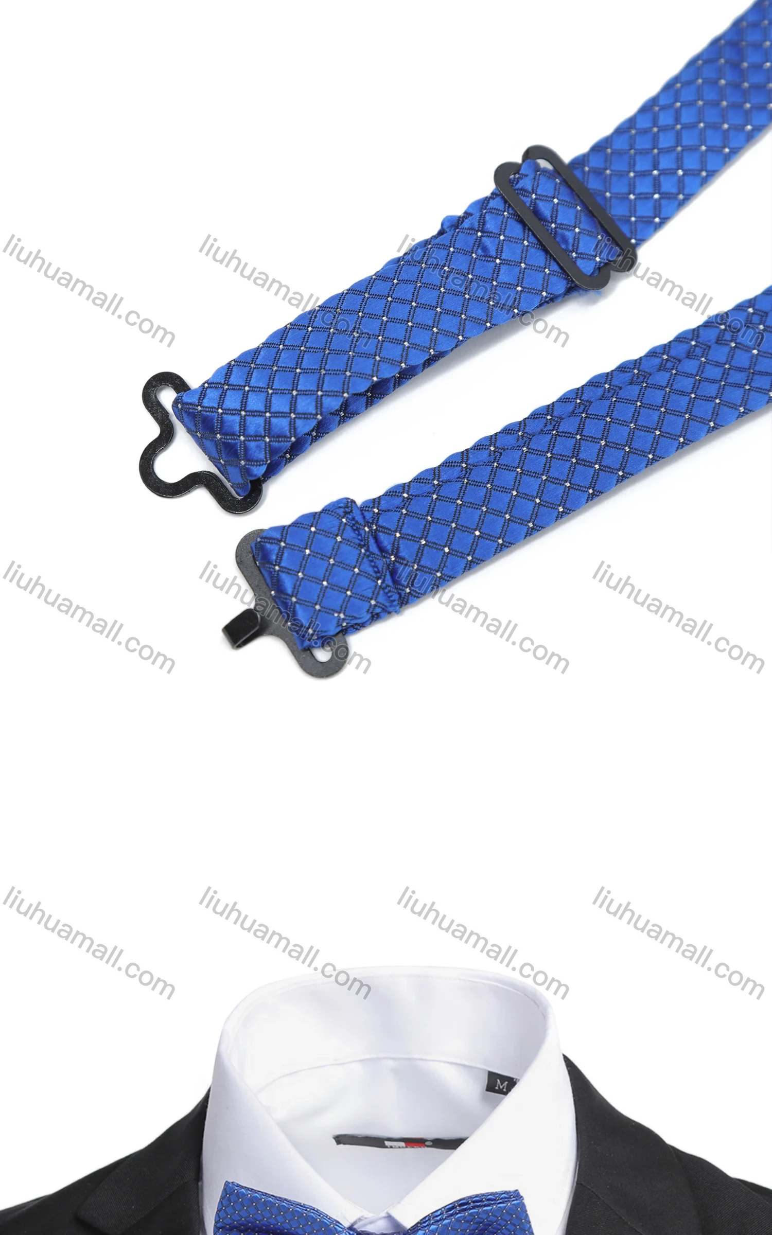 Wholesale Men's Fashion Plaid Adjustable Bow Ties & Pocket Square & Cufflinks Sets - Liuhuamall