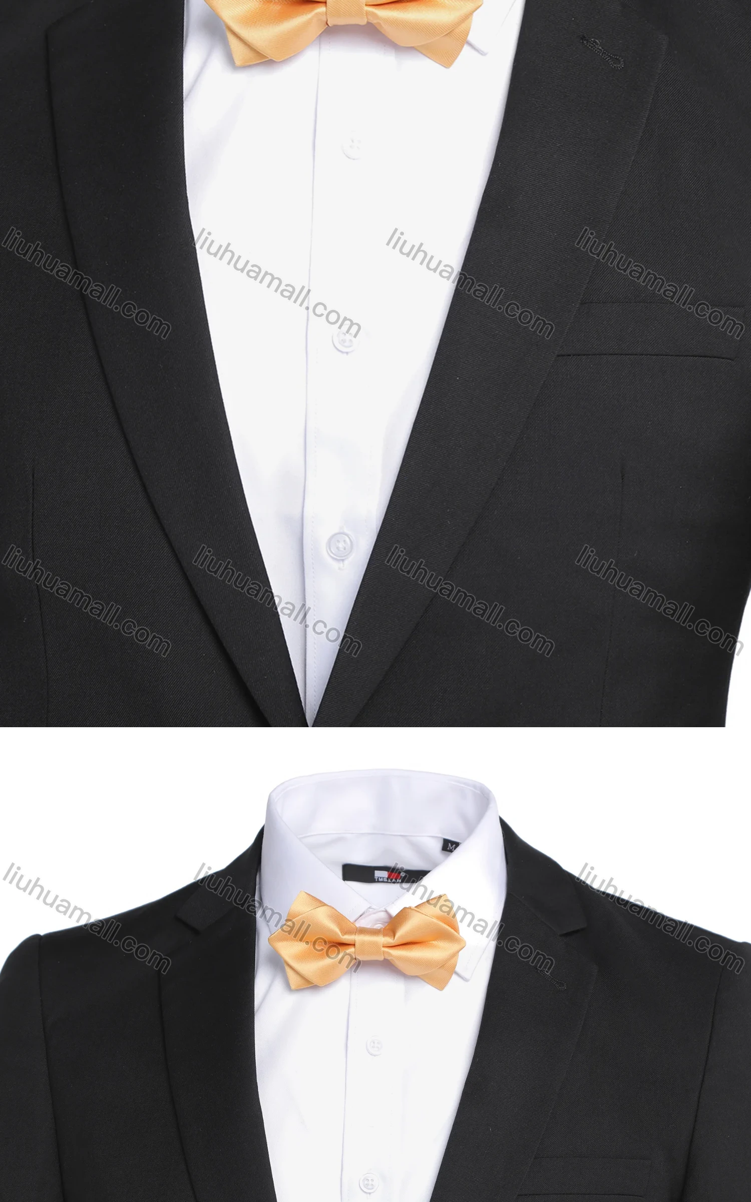 Wholesale Men's Fashion Plain Adjustable Bow Ties & Pocket Square Sets - Liuhuamall