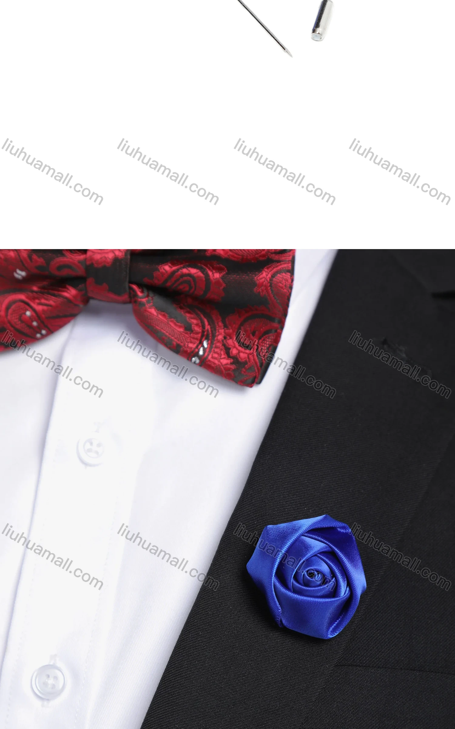 Wholesale Men's Fashion Plain Satin Flower Boutonniere With Pin For Suit - Liuhuamall