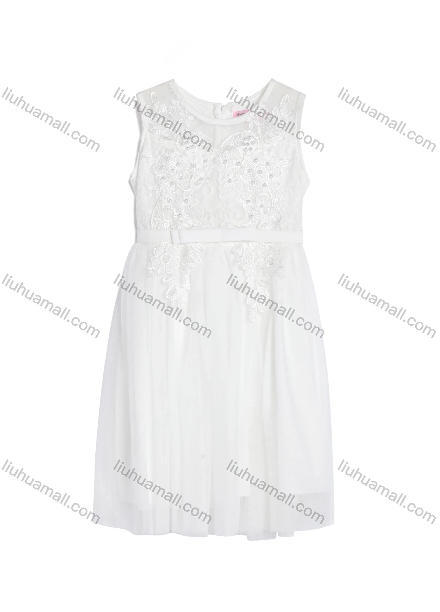 Wholesale Girls Sleeveless Zip Back Embroidery Beads Lace Flower Girl Dress - Liuhuamall