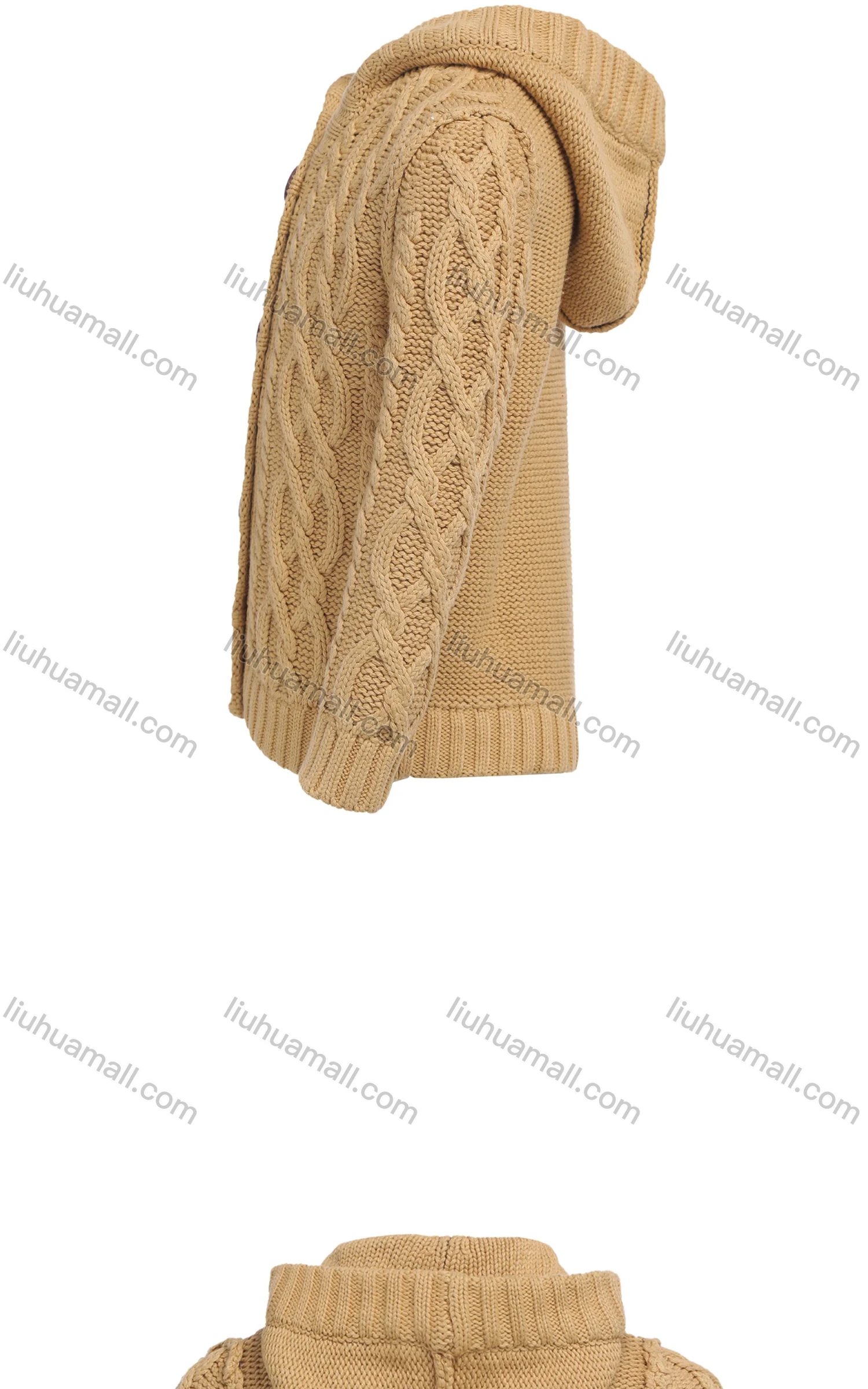 Wholesale Kids Wool Long Sleeve Hooded Button Front Cable Knit Sweater Cardigan - Liuhuamall
