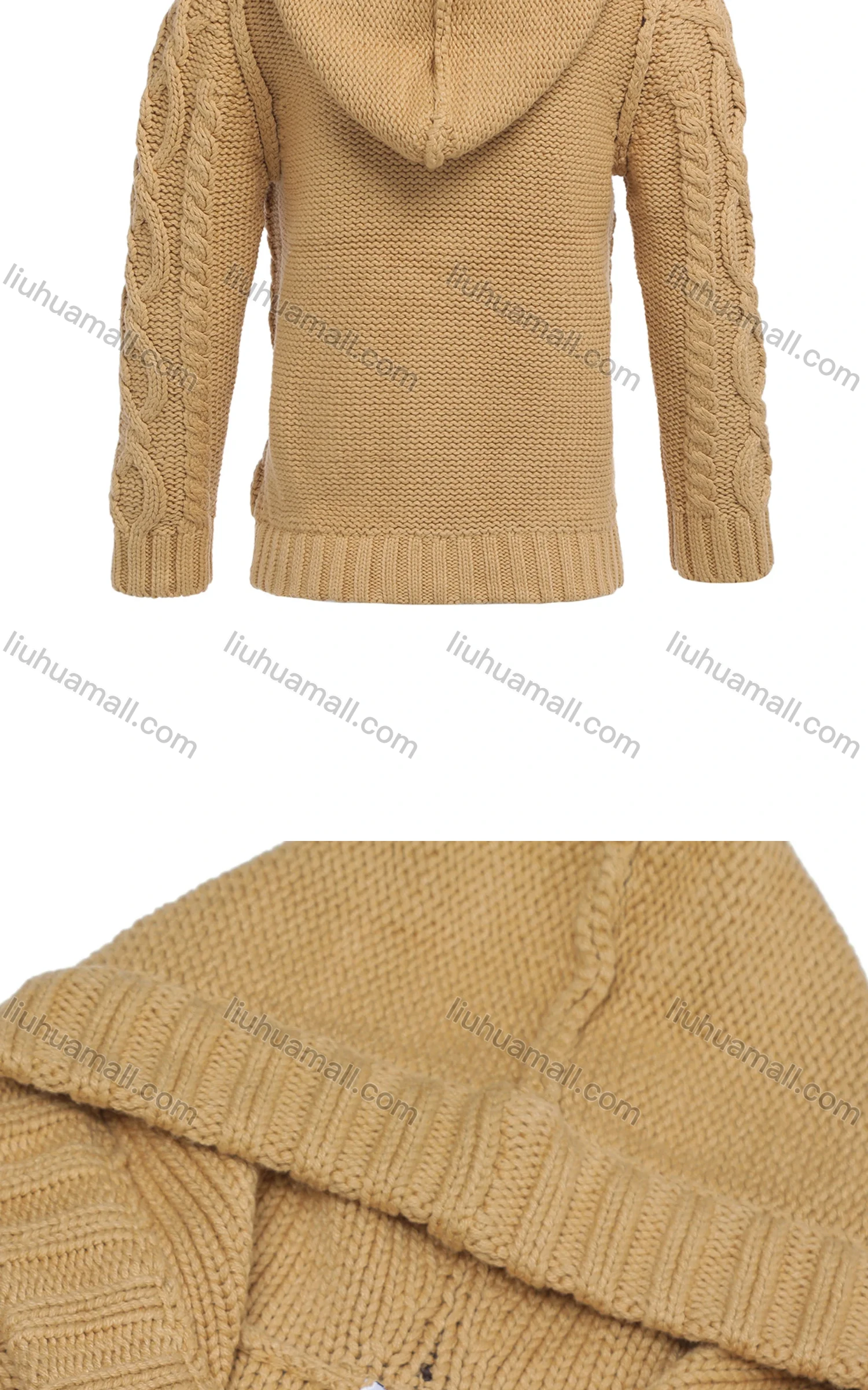 Wholesale Kids Wool Long Sleeve Hooded Button Front Cable Knit Sweater Cardigan - Liuhuamall
