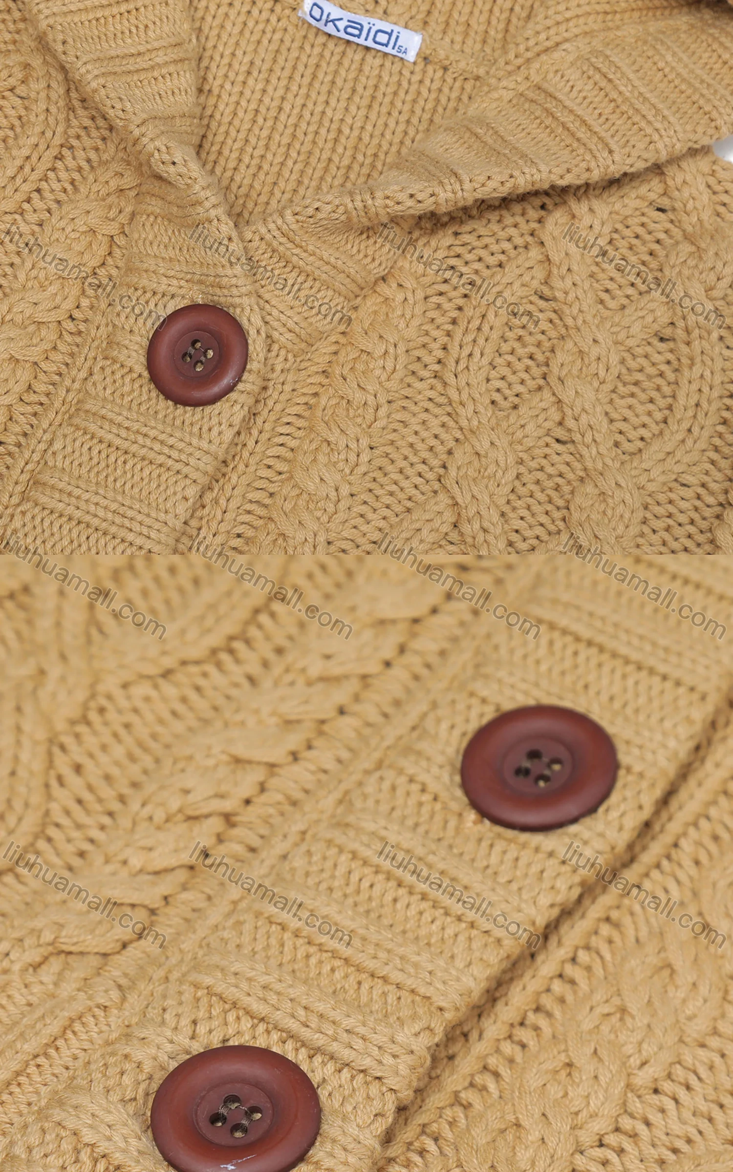 Wholesale Kids Wool Long Sleeve Hooded Button Front Cable Knit Sweater Cardigan - Liuhuamall