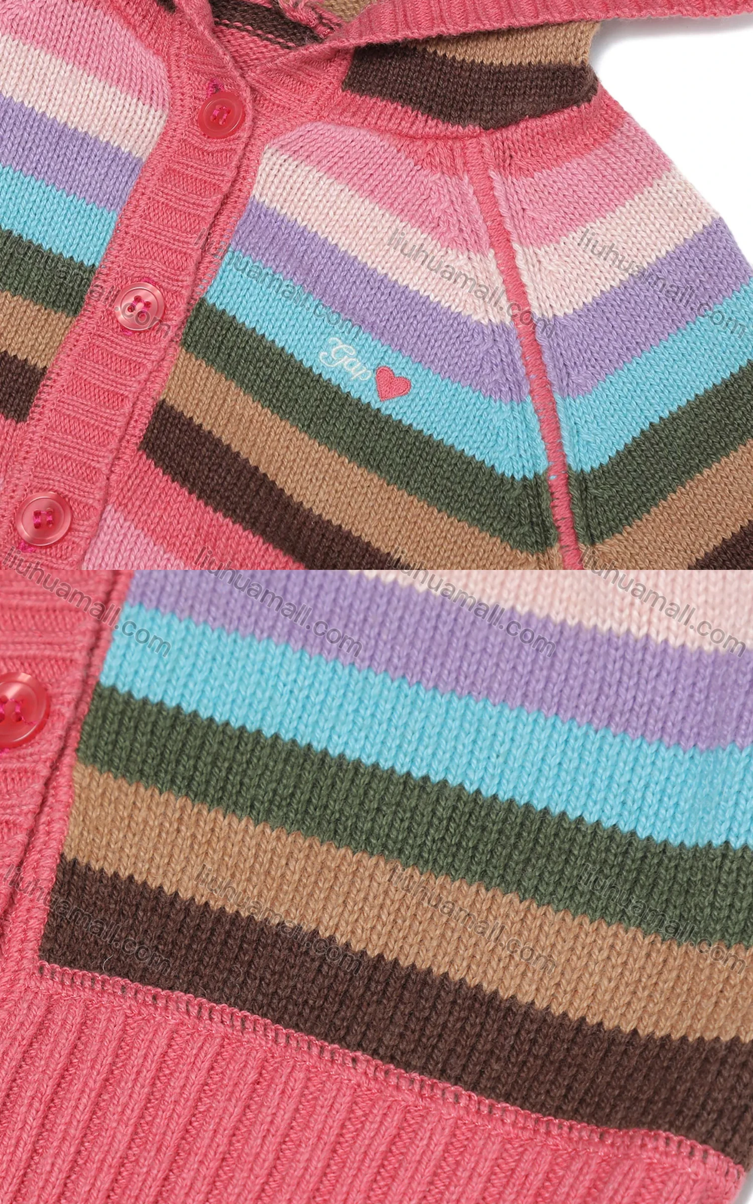 Wholesale Girls Long Sleeve Hooded Sweater Button Front Cardigan Colorful Striped Knitted Jacket - Liuhuamall