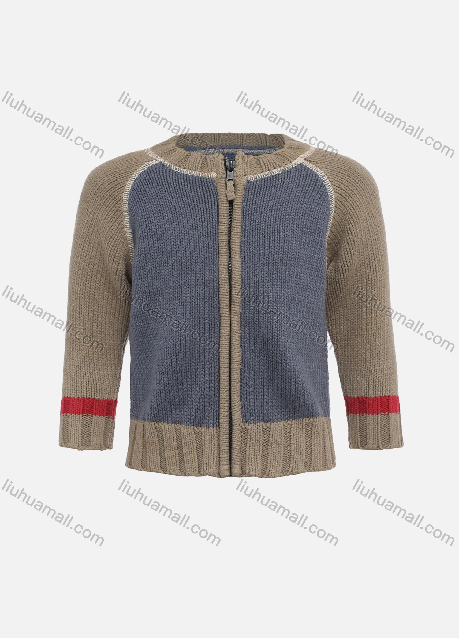 Wholesale Boys Long Sleeve Round Neck Colorblock Zipper Sweater Jacket - Liuhuamall
