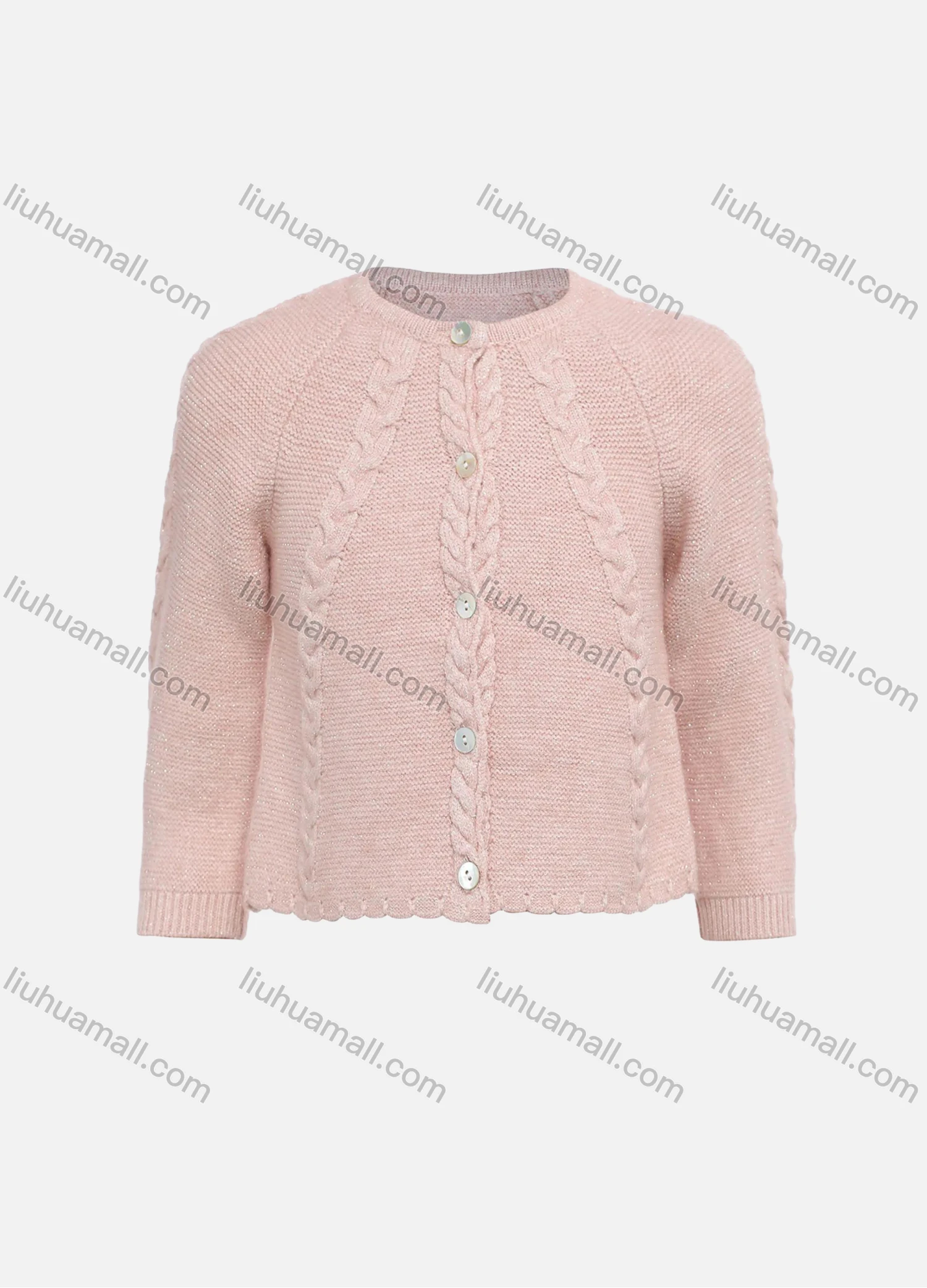 Wholesale Girls Long Sleeve Round Neck Plain Button Down Cable Knit Sweater Cardigan - Liuhuamall
