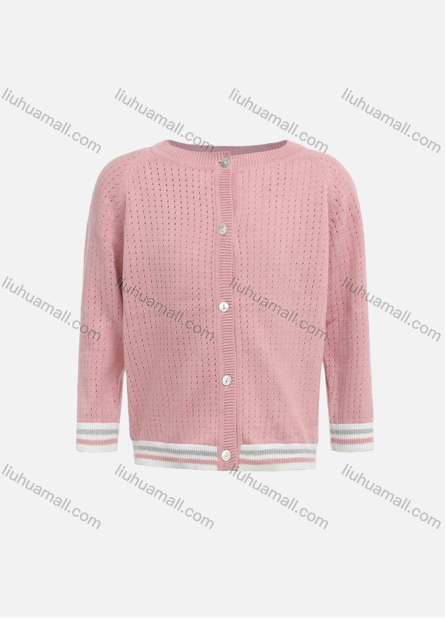 Wholesale Girls Long Sleeve Round Neck Button Front Plain Sweater Cardigan - Liuhuamall