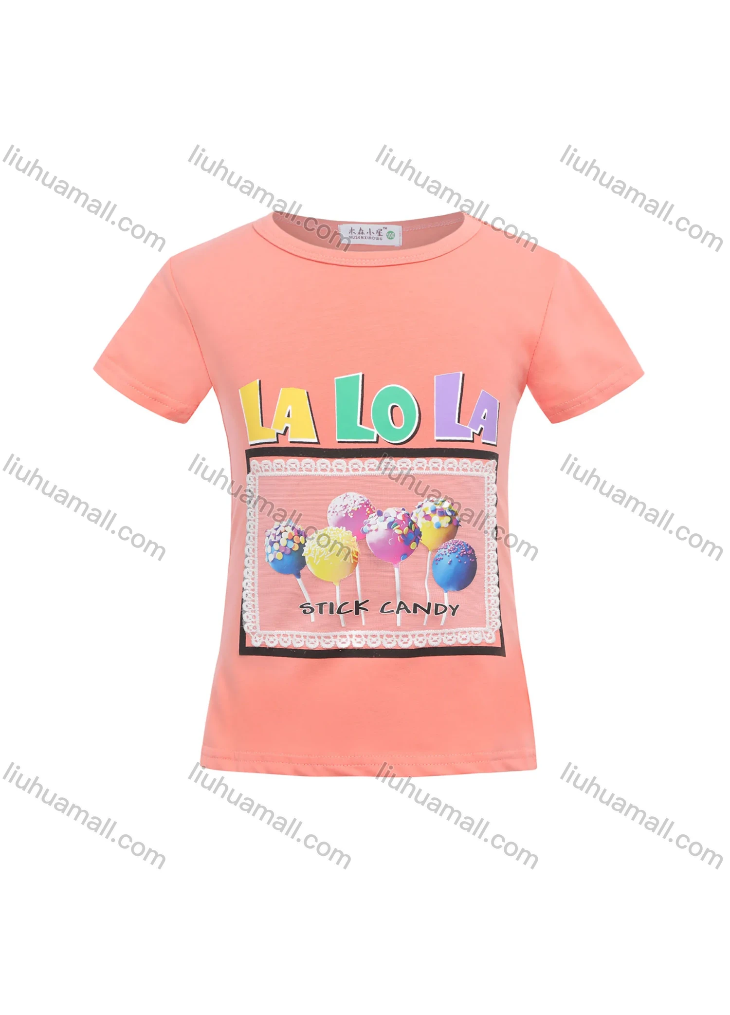 Wholesale Girls Casual Round Neck Candy Graphic Letter Print Short Sleeve Tee - Liuhuamall