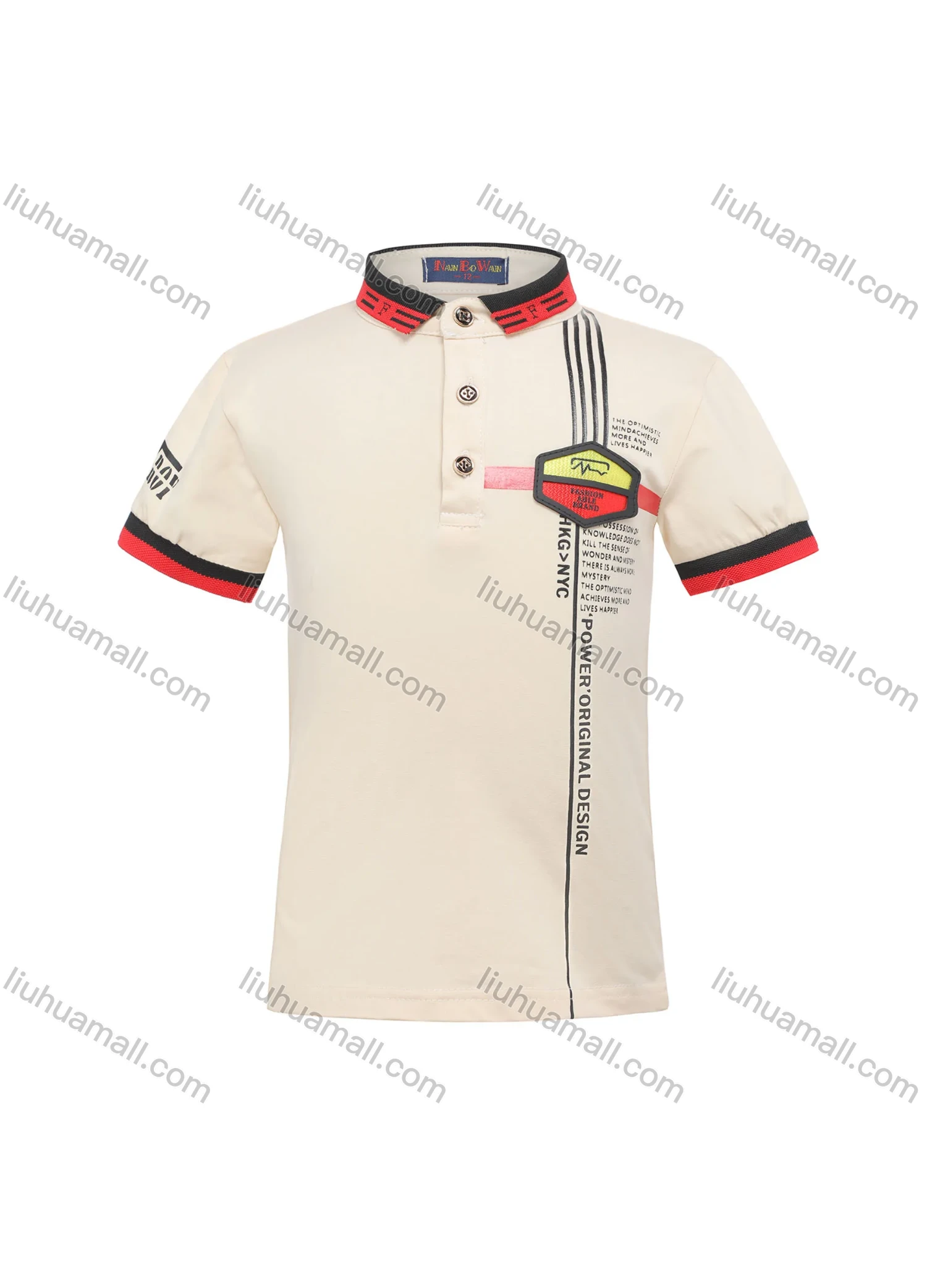 Wholesale Boys Casual Letter Print Striped Polo Shirt - Liuhuamall