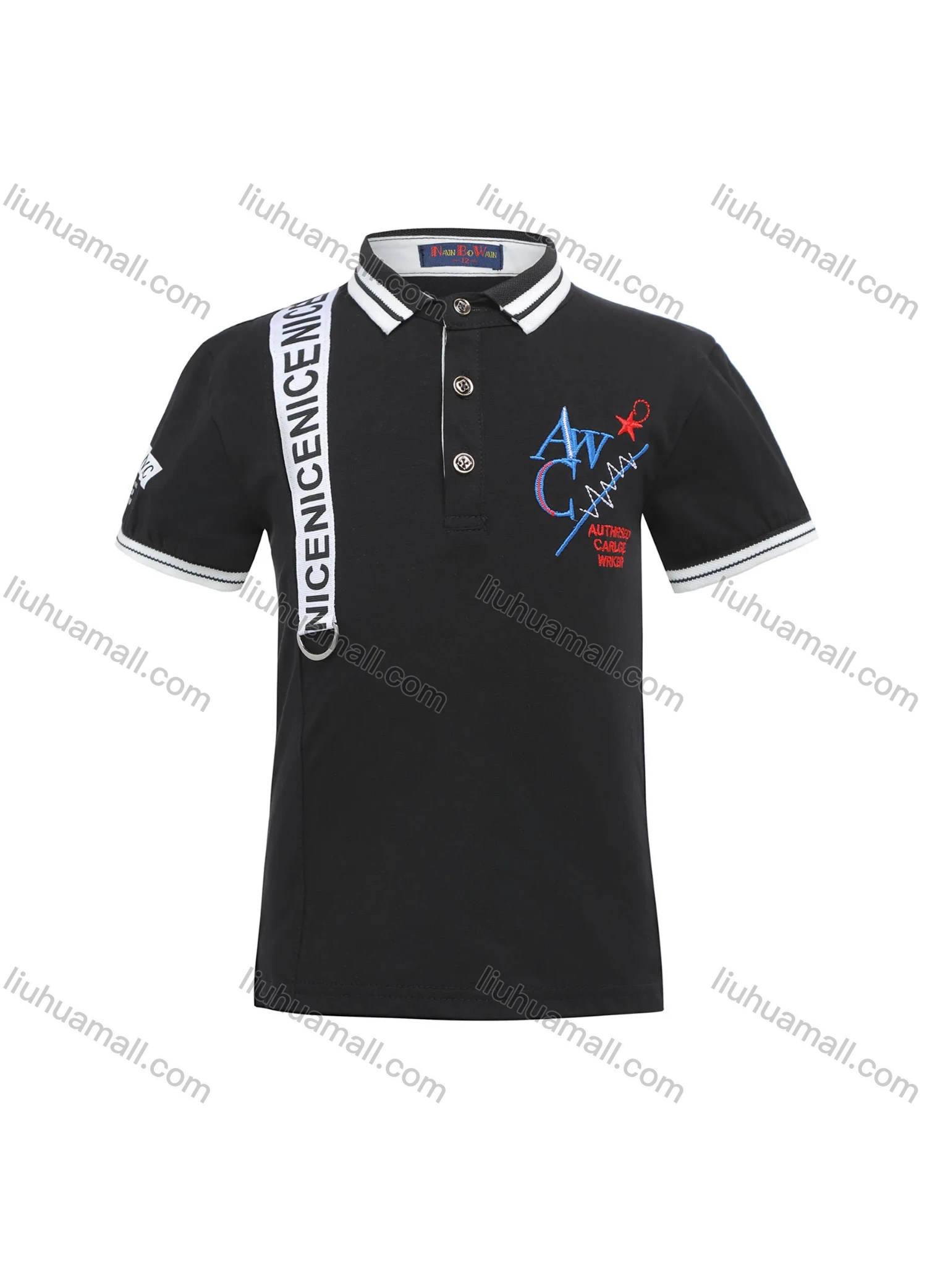 Wholesale Boys Casual Letter Embroidered Striped Short Sleeve Polo Shirt - Liuhuamall