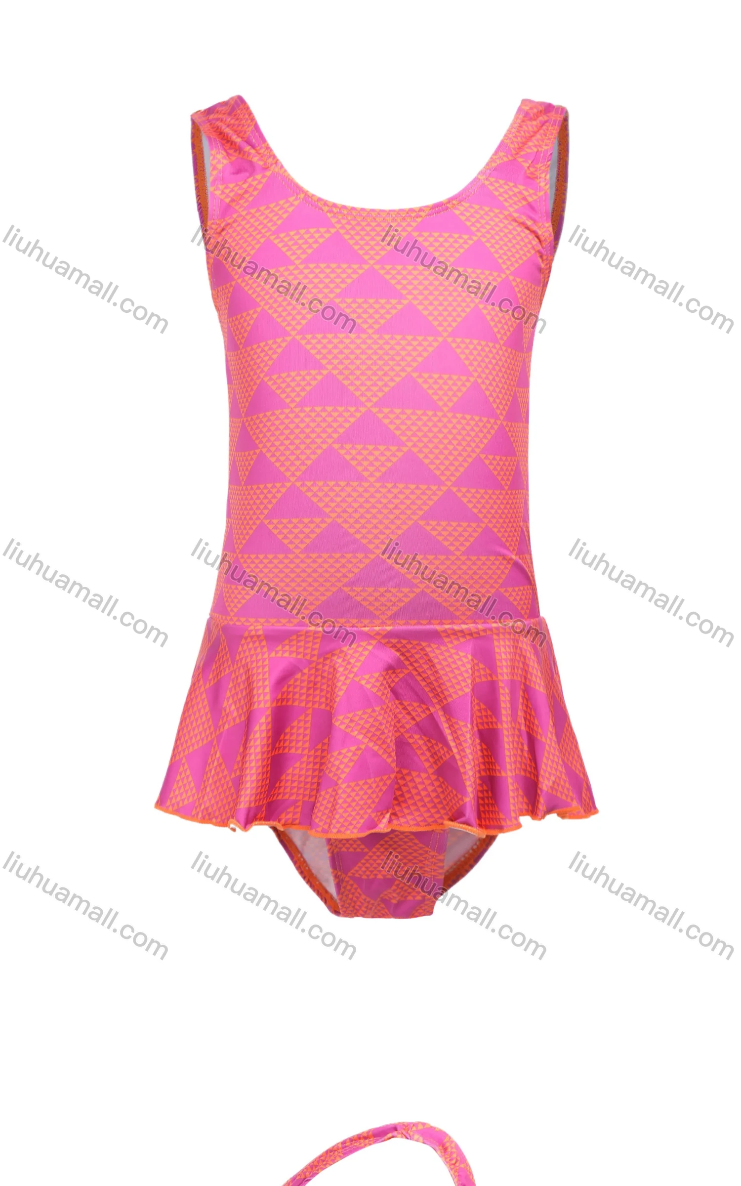 Wholesale Girls Vacation Crew Neck Sleeveless Ruffle Hem Geo Print One Piece Swimsuit - Liuhuamall