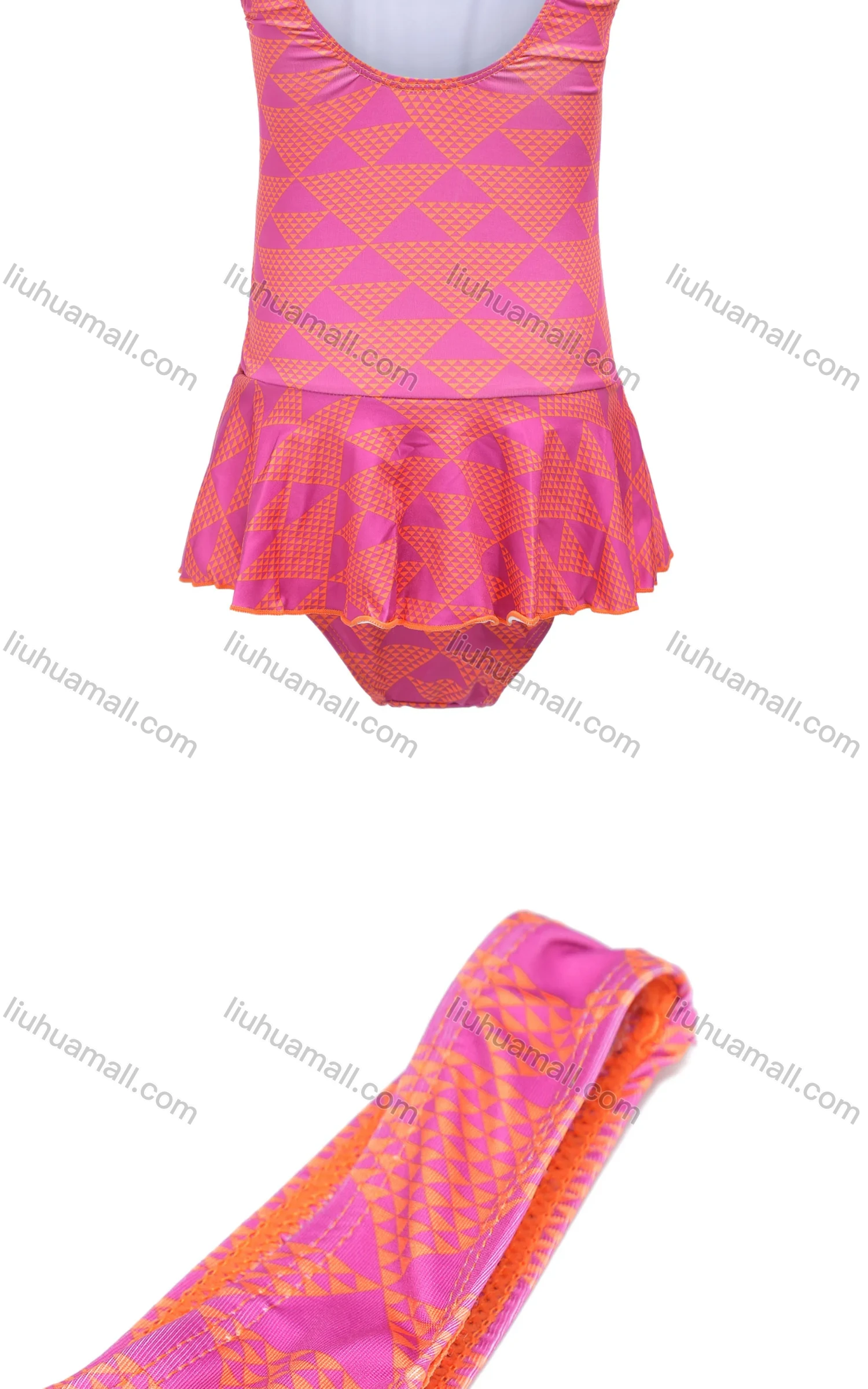 Wholesale Girls Vacation Crew Neck Sleeveless Ruffle Hem Geo Print One Piece Swimsuit - Liuhuamall