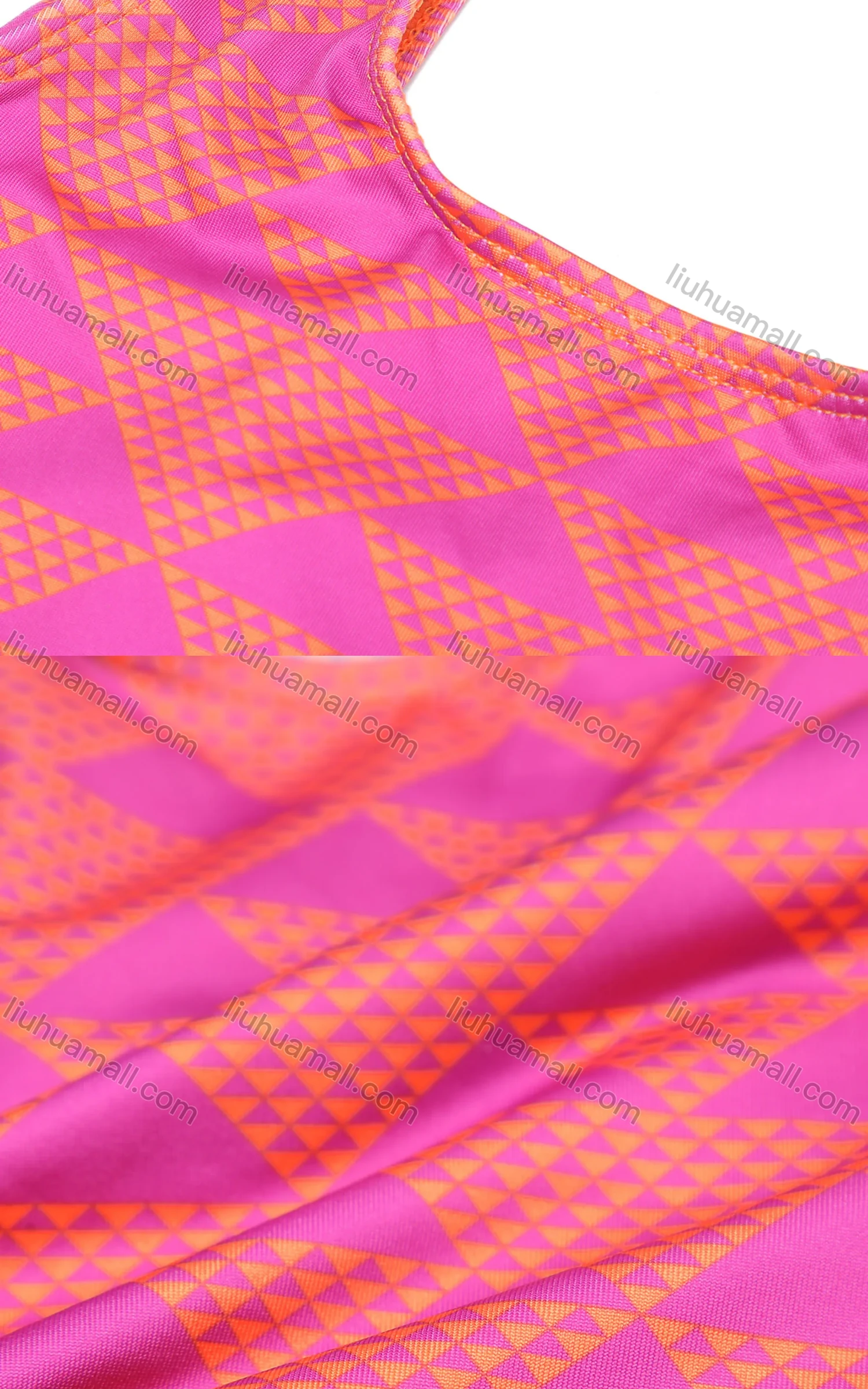 Wholesale Girls Vacation Crew Neck Sleeveless Ruffle Hem Geo Print One Piece Swimsuit - Liuhuamall