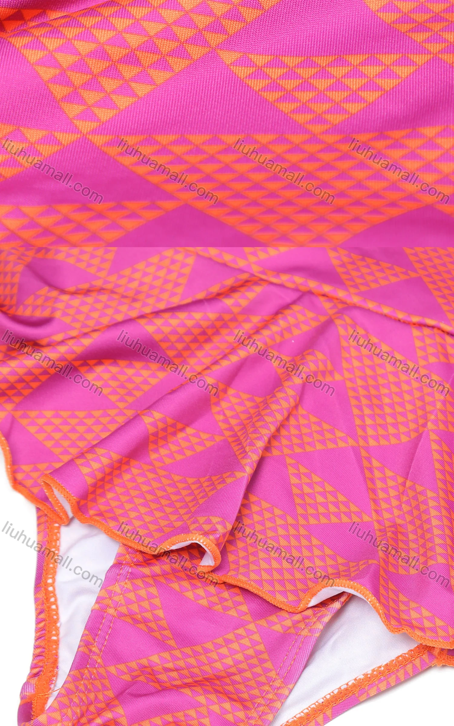 Wholesale Girls Vacation Crew Neck Sleeveless Ruffle Hem Geo Print One Piece Swimsuit - Liuhuamall