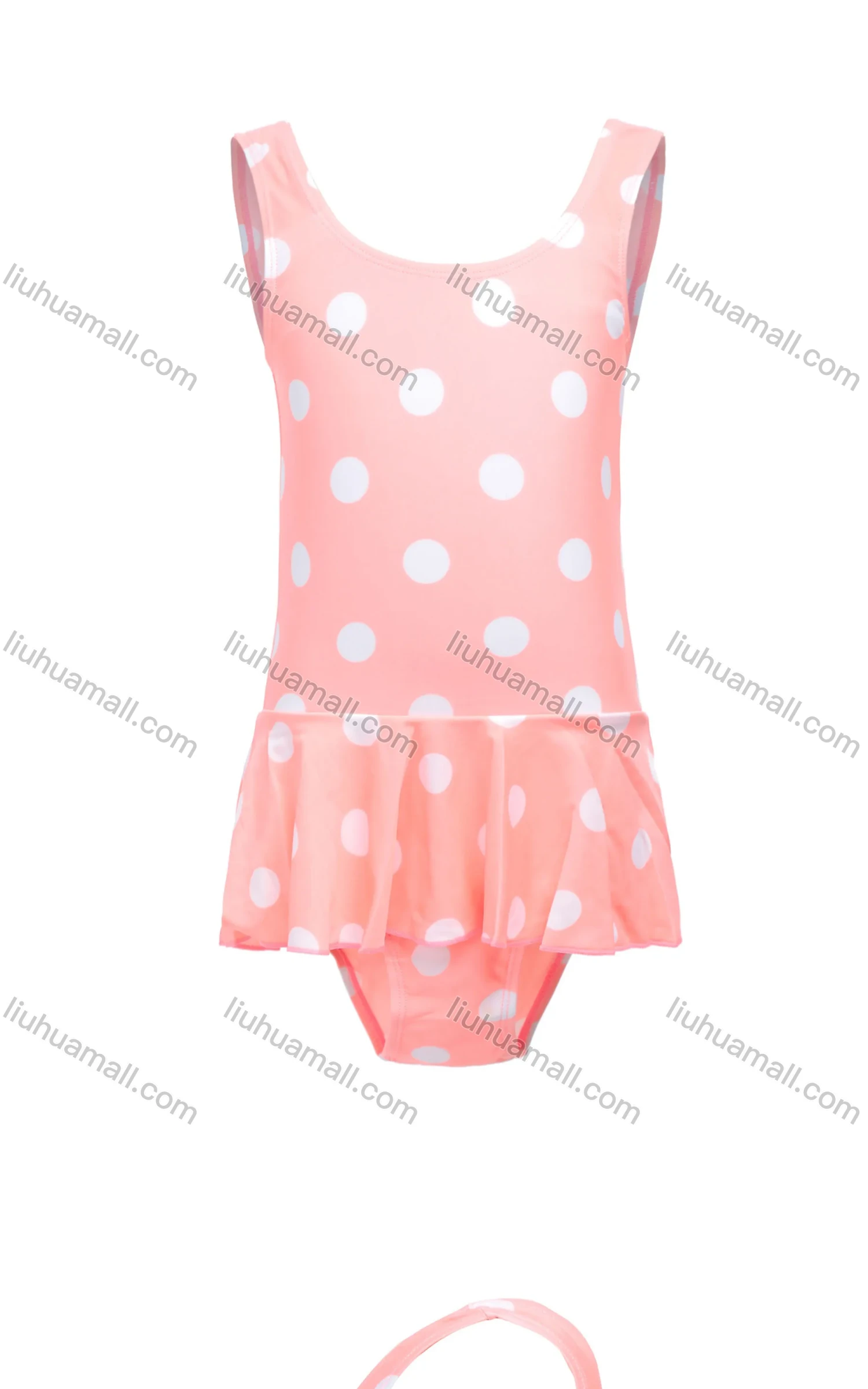 Wholesale Girls Vacation Crew Neck Sleeveless Ruffle Hem Polka Dot Print One Piece Swimsuit - Liuhuamall