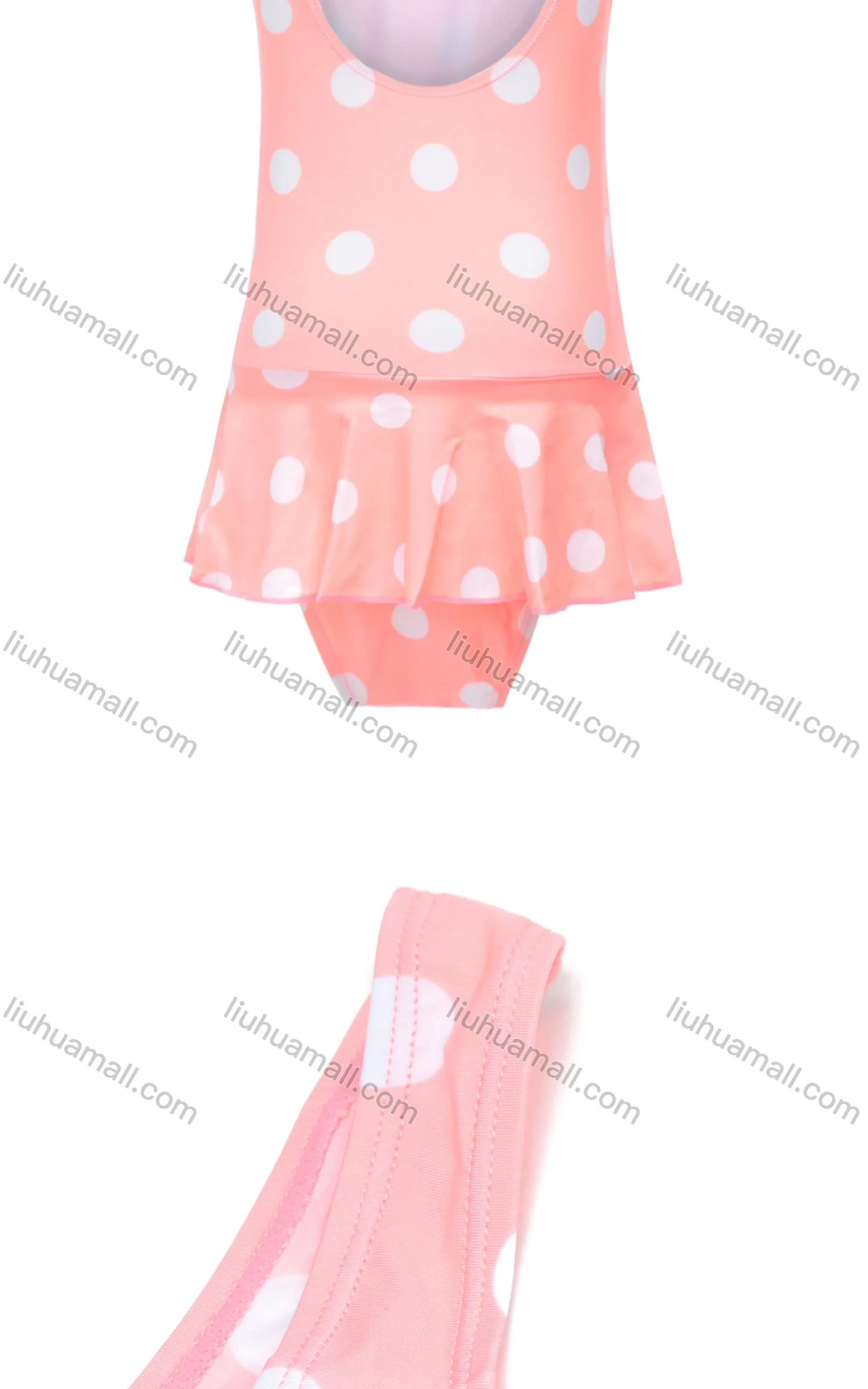 Wholesale Girls Vacation Crew Neck Sleeveless Ruffle Hem Polka Dot Print One Piece Swimsuit - Liuhuamall