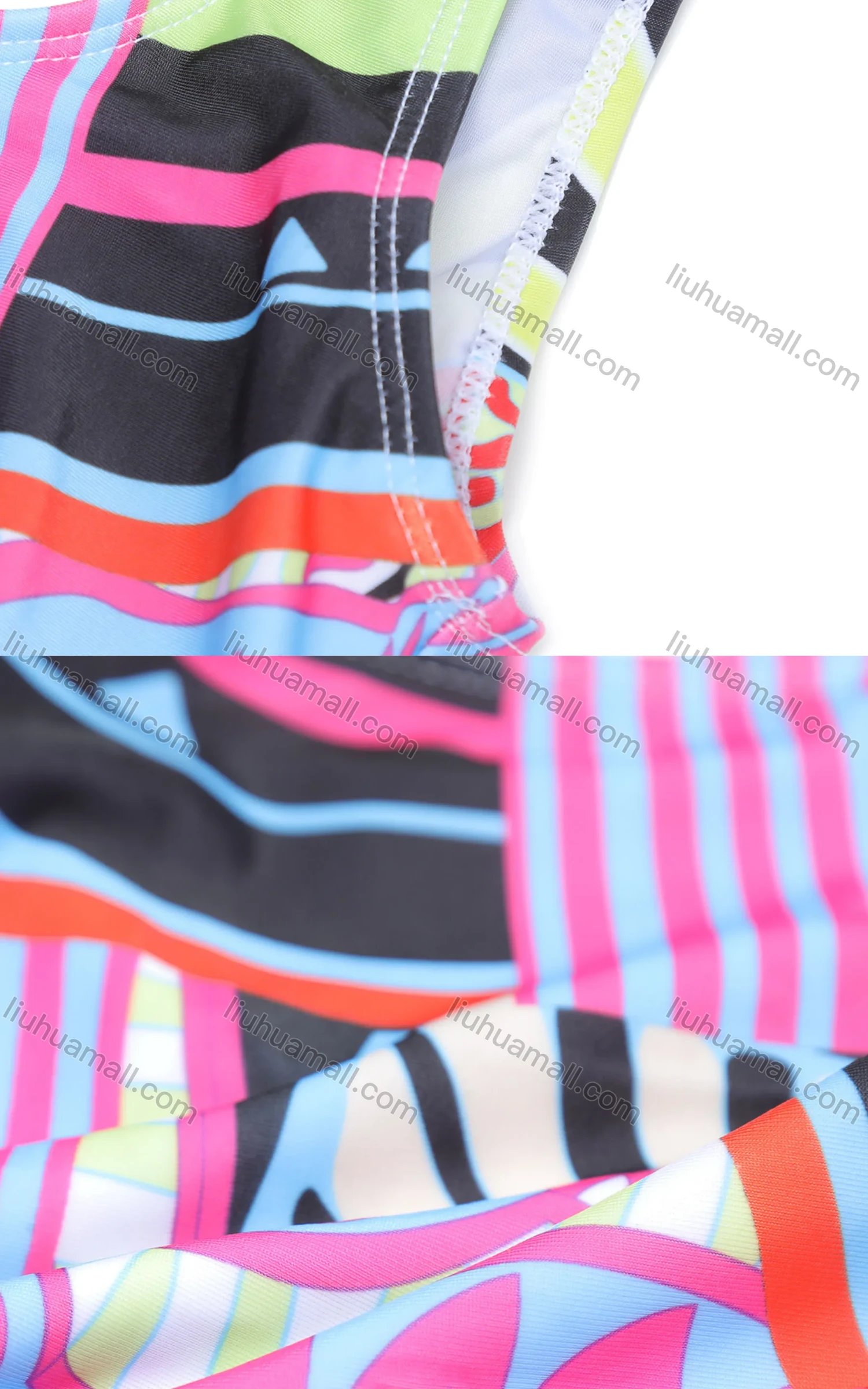 Wholesale Girls Vacation Crew Neck Sleeveless Ruffle Hem Abstract Print One Piece Swimsuit - Liuhuamall