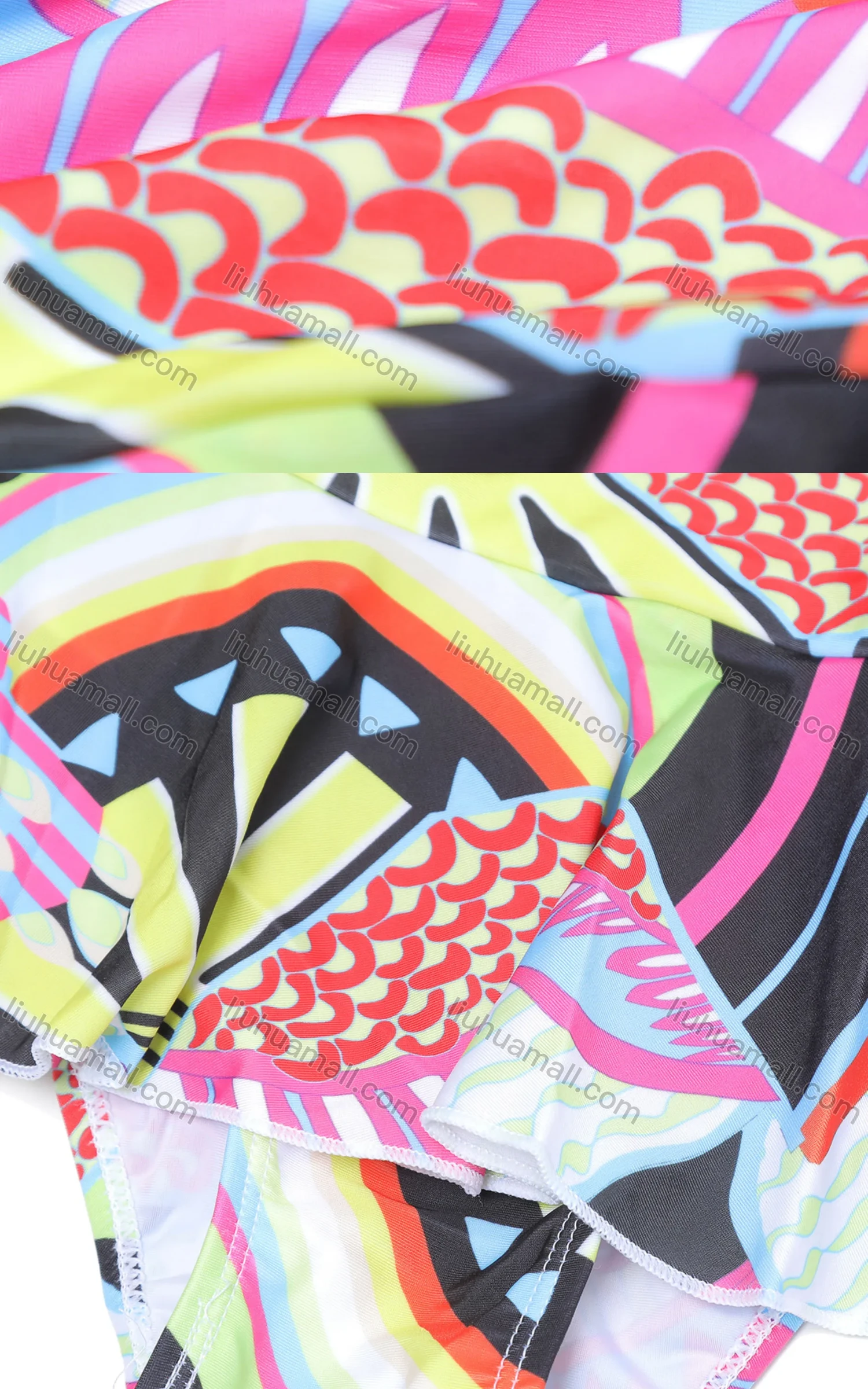 Wholesale Girls Vacation Crew Neck Sleeveless Ruffle Hem Abstract Print One Piece Swimsuit - Liuhuamall