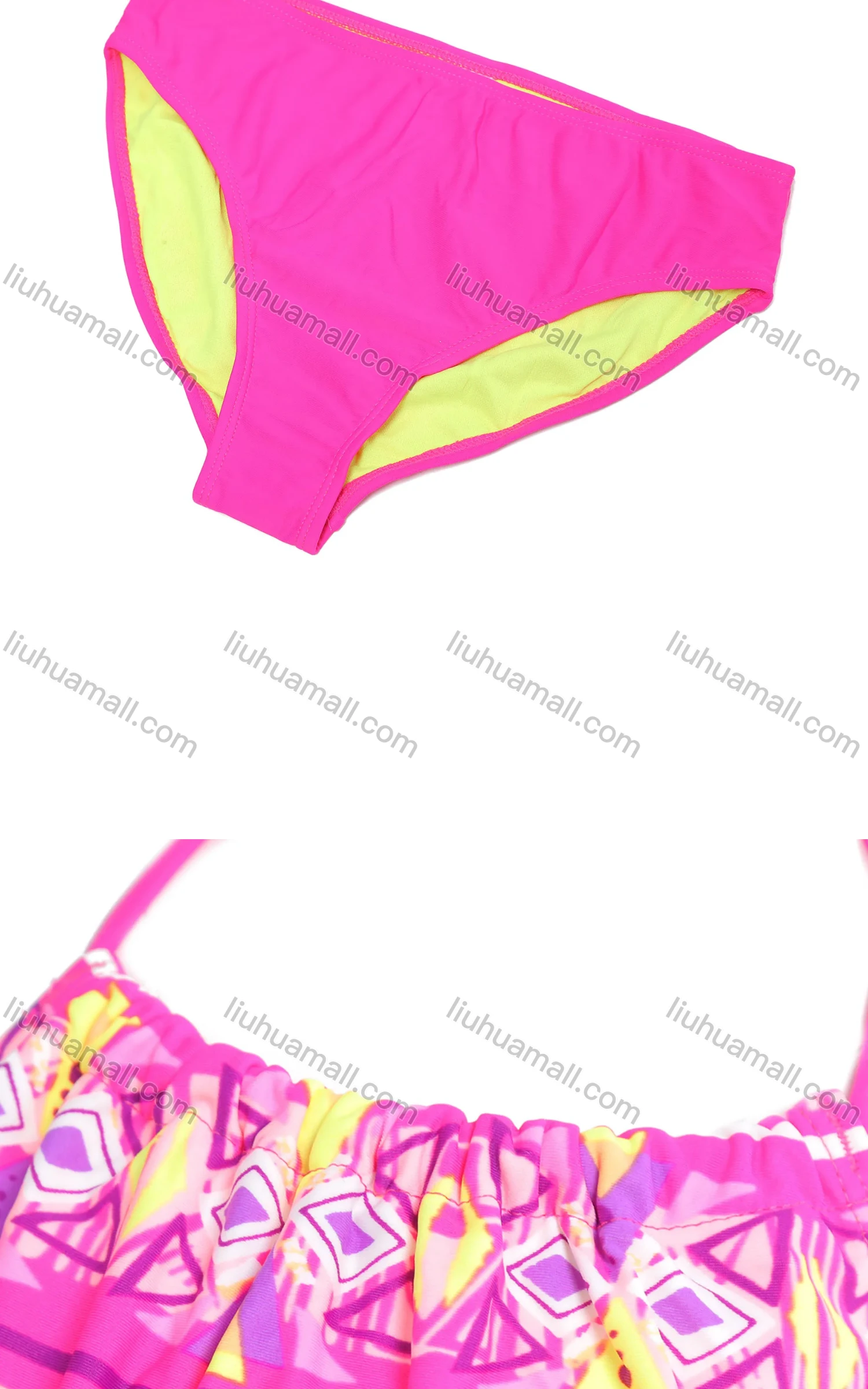 Wholesale Girls Allover Print Halter Neck Ruffle Layered Hem Backless Two-Piece Swimsuit Set - Liuhuamall