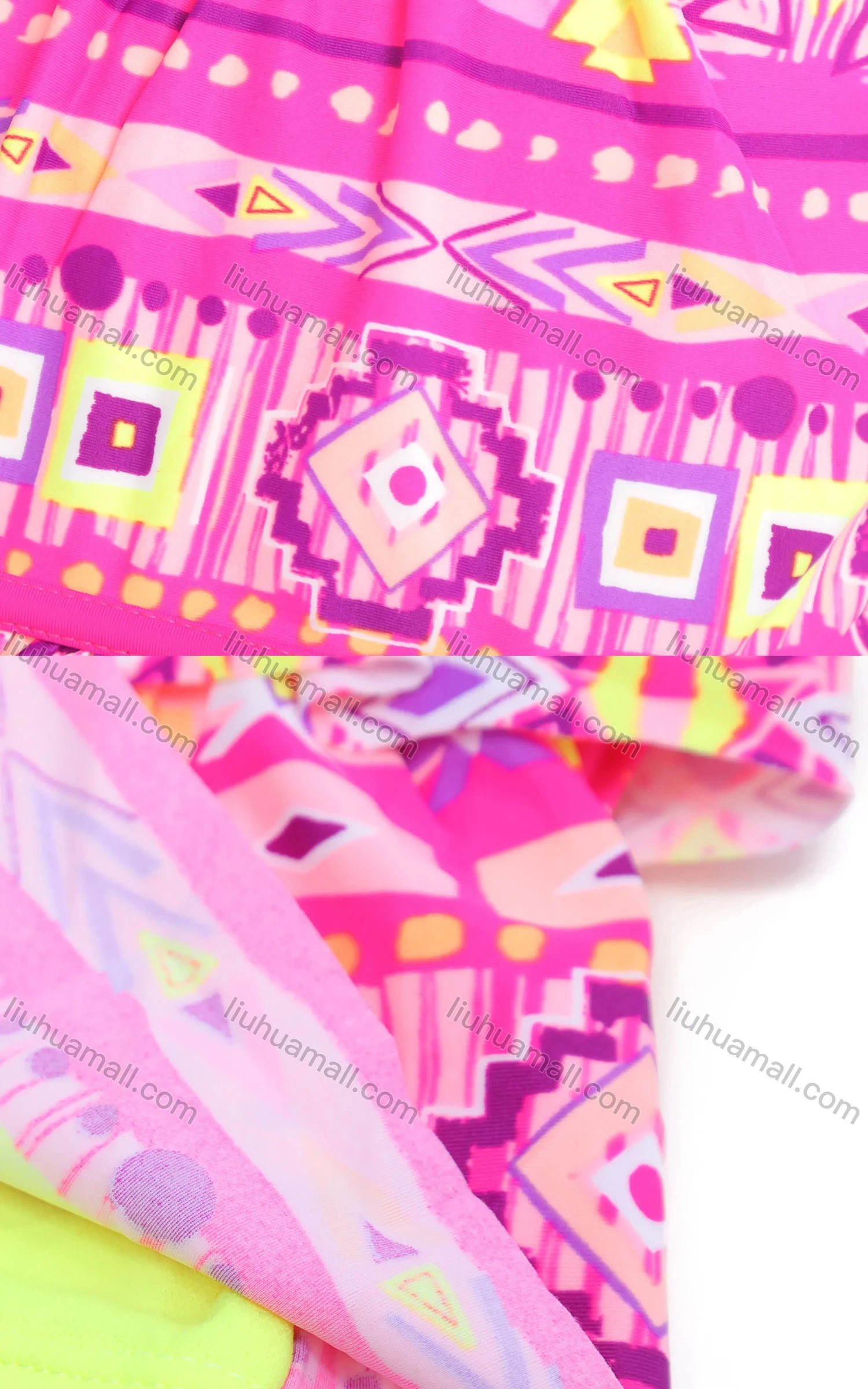 Wholesale Girls Allover Print Halter Neck Ruffle Layered Hem Backless Two-Piece Swimsuit Set - Liuhuamall