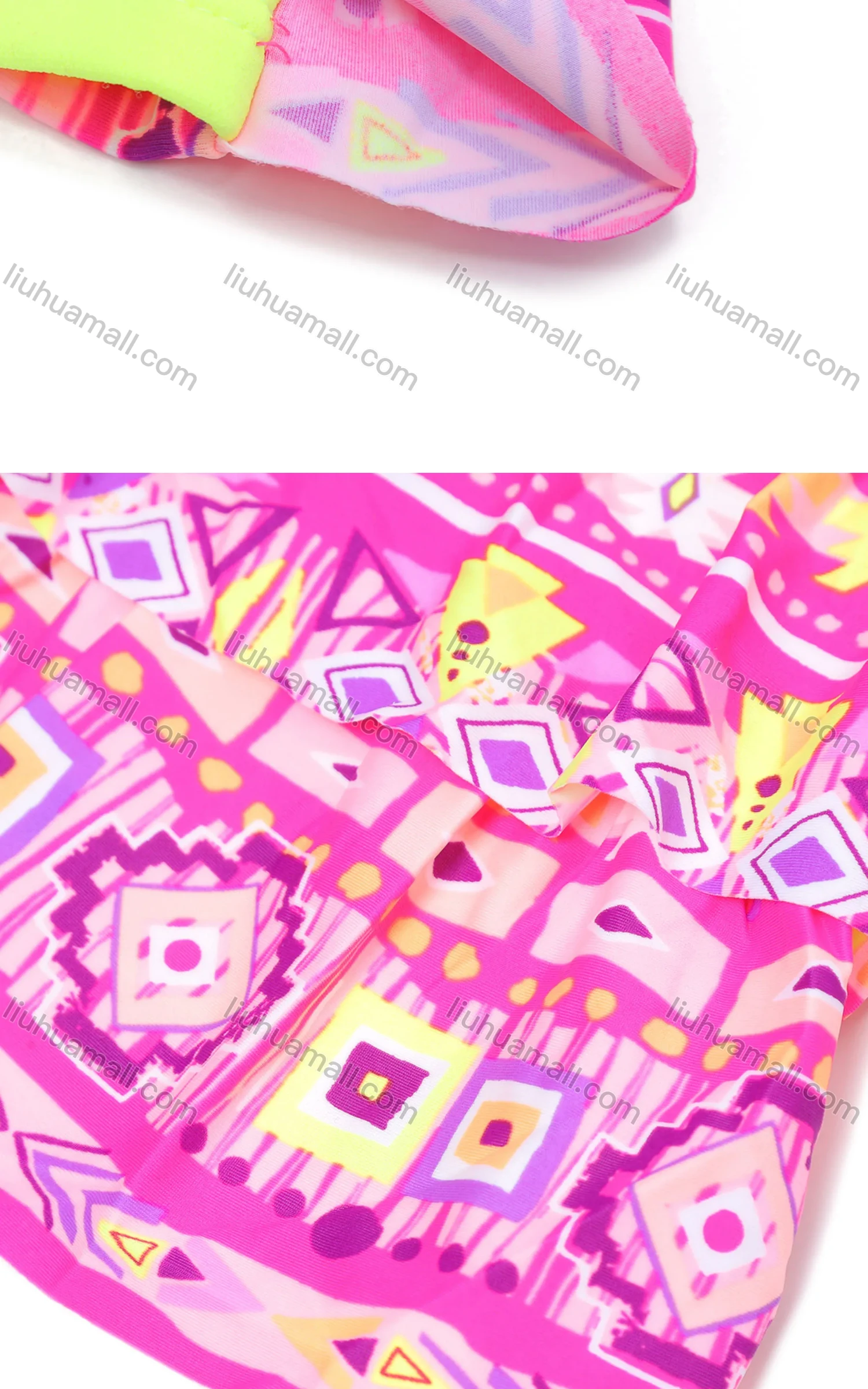 Wholesale Girls Allover Print Halter Neck Ruffle Layered Hem Backless Two-Piece Swimsuit Set - Liuhuamall