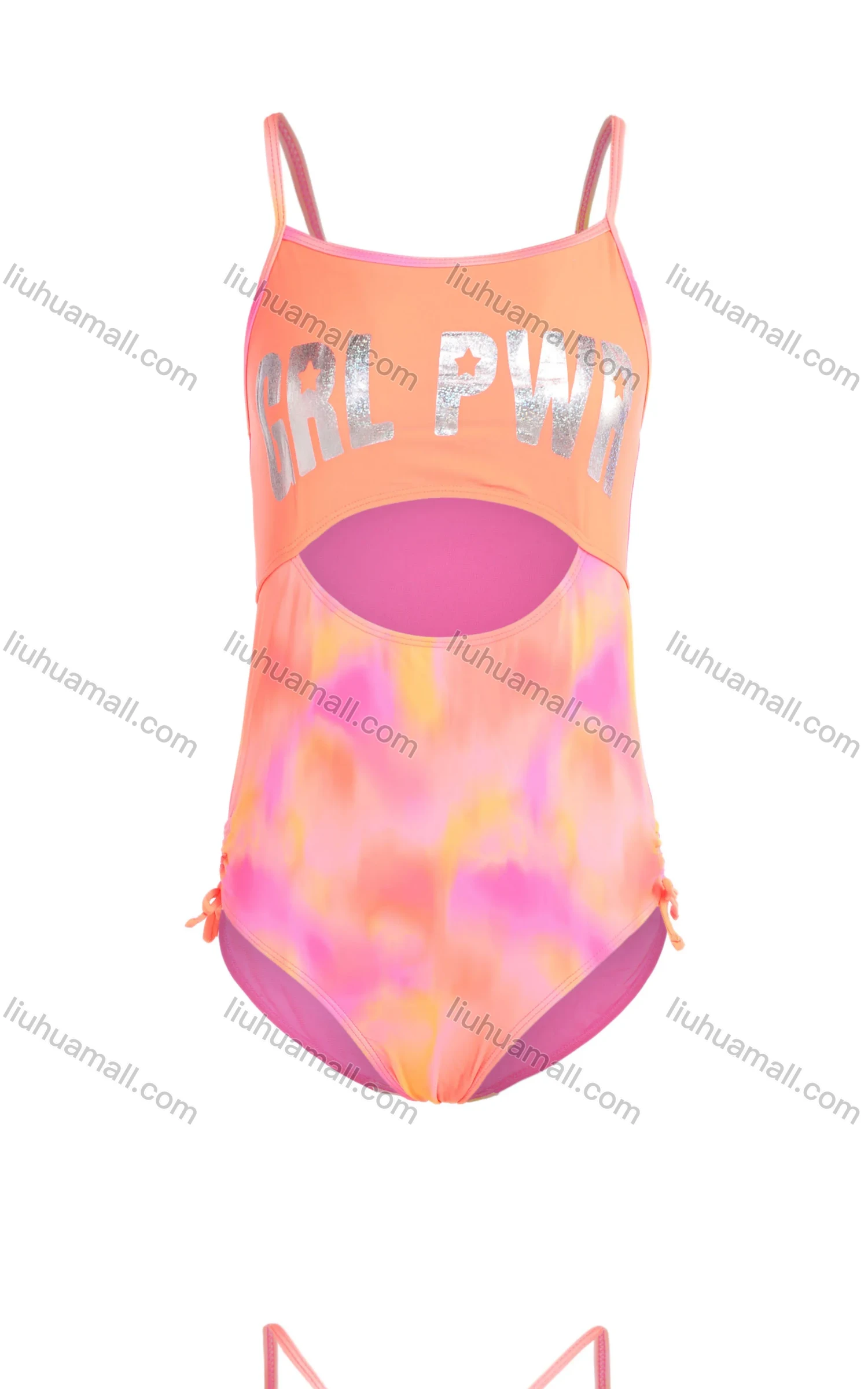 Wholesale Girls One Piece Letter Print Cut Out Letter Tie Dye Cut Out Swimsuit - Liuhuamall
