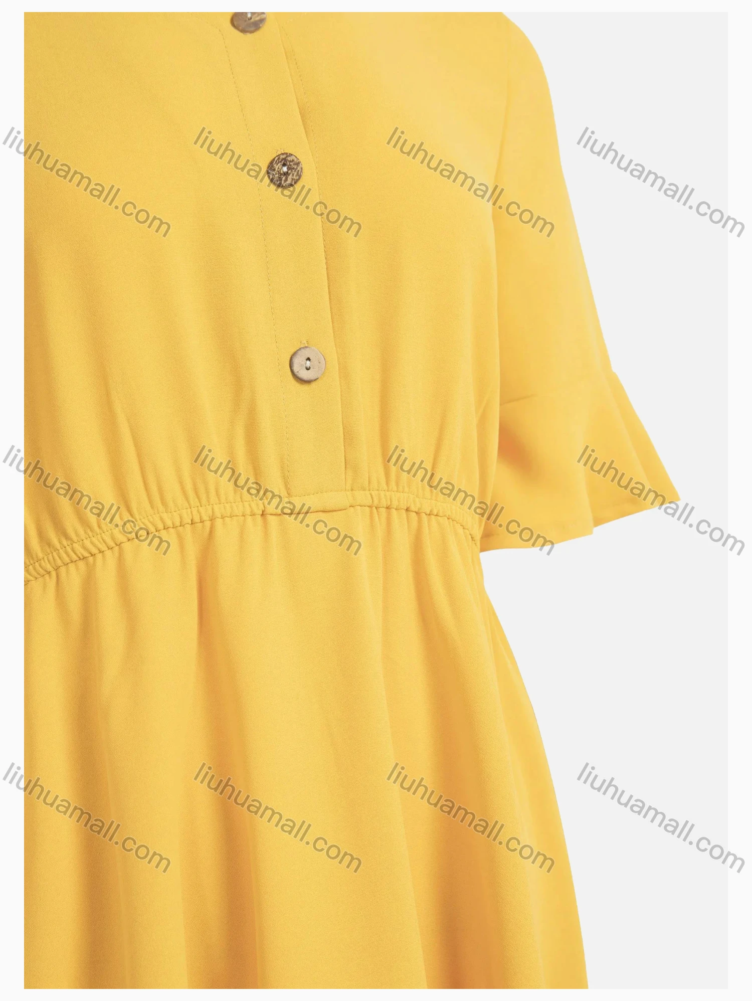 Wholesale Women's Causal V-Neck Trumpet Sleeve Button Pleated Dress - Liuhuamall