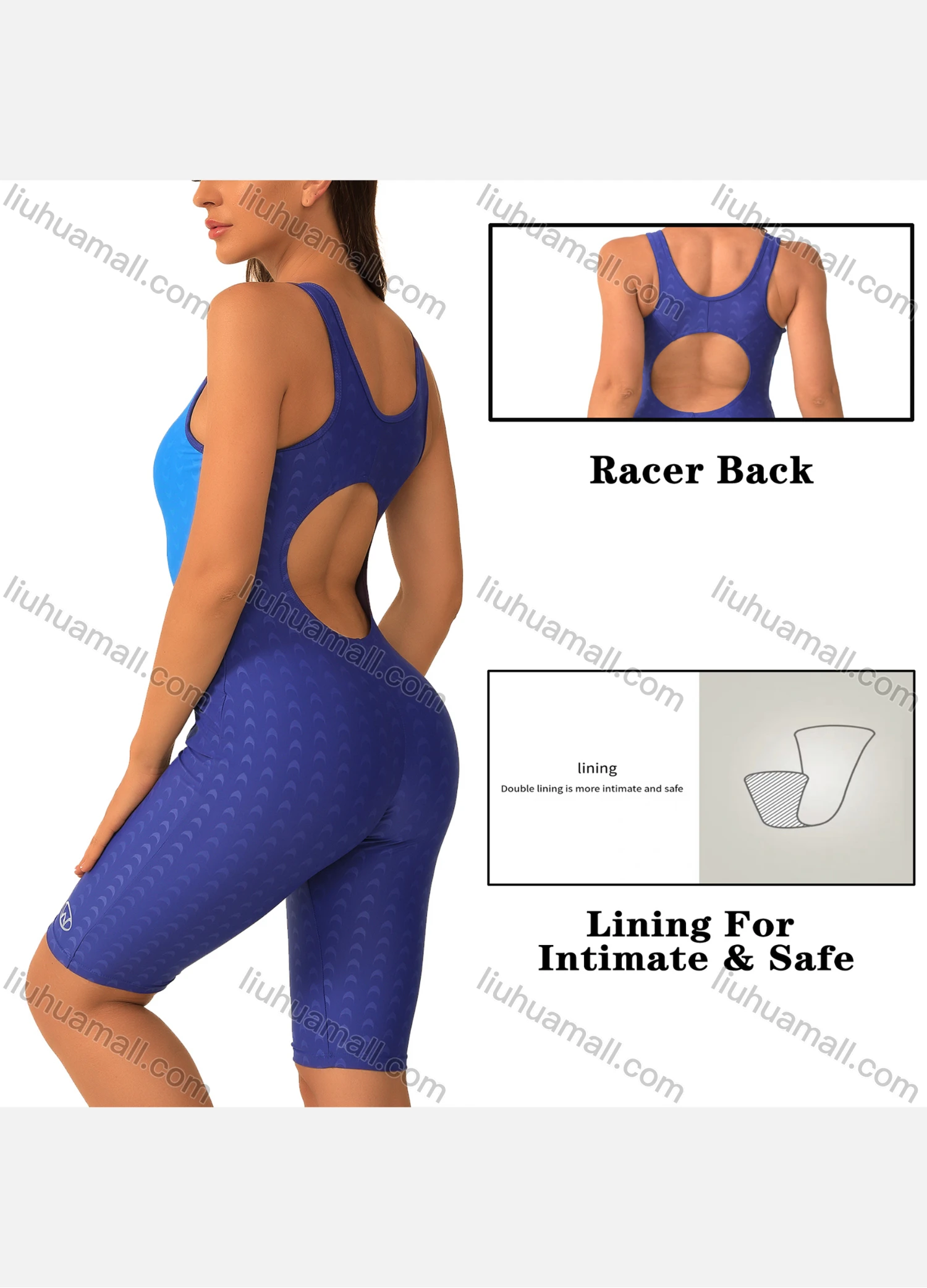 Wholesale Women's One Piece Cutout Back Kneeskin Colorblock Athletic Professional Swimsuit - Liuhuamall