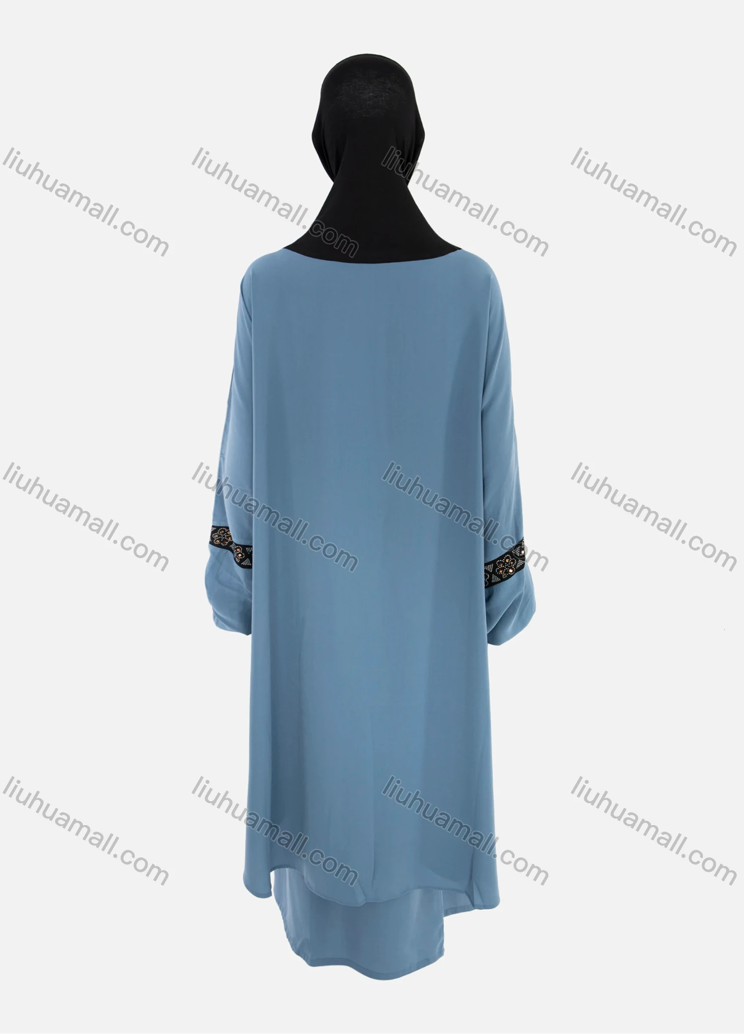 Wholesale Women's Islamic Modest Linen Rhinestone Detial Abaya Dress 2 Pieces Set With Hijab - Liuhuamall