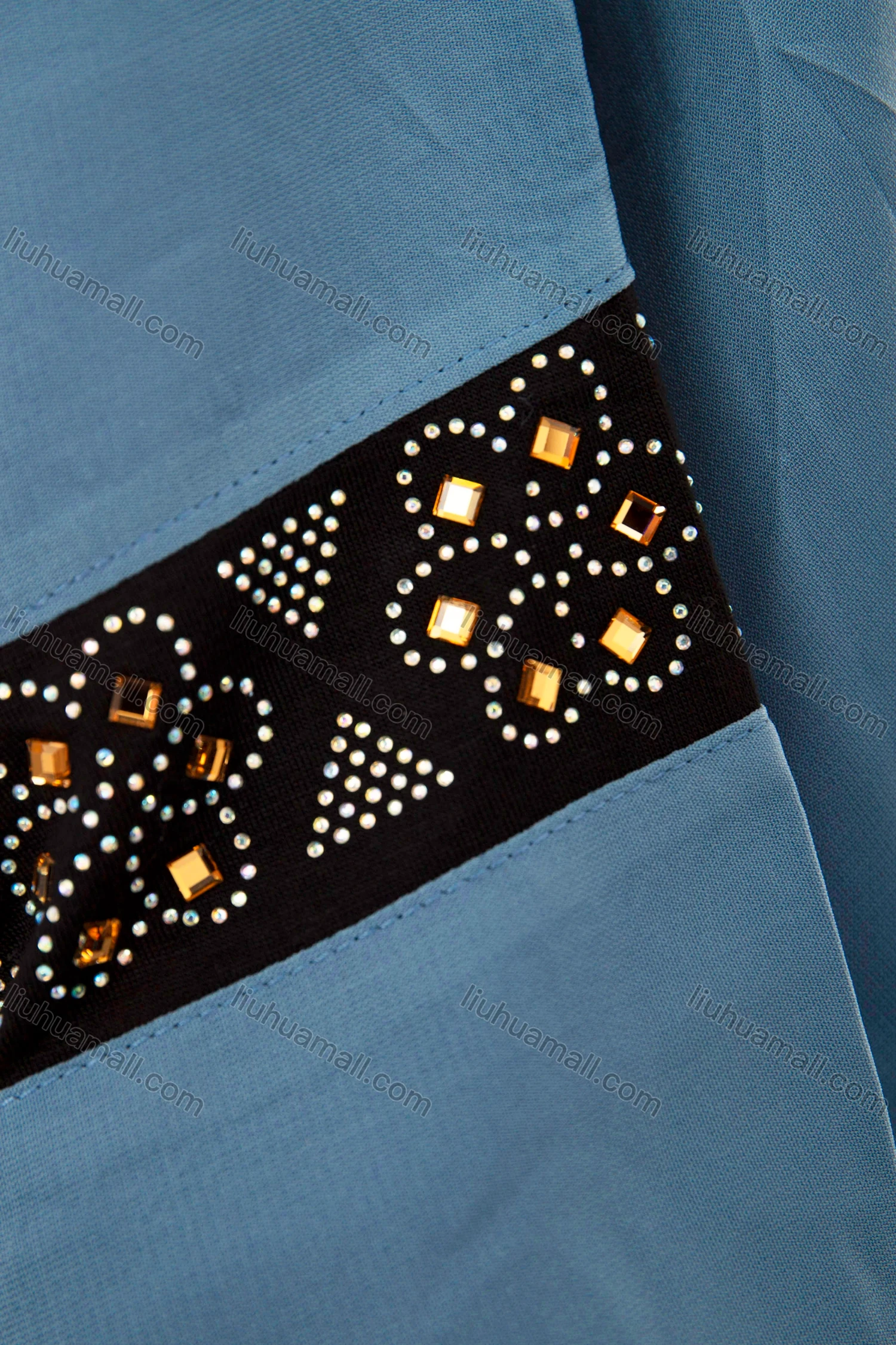 Wholesale Women's Islamic Modest Linen Rhinestone Detial Abaya Dress 2 Pieces Set With Hijab - Liuhuamall