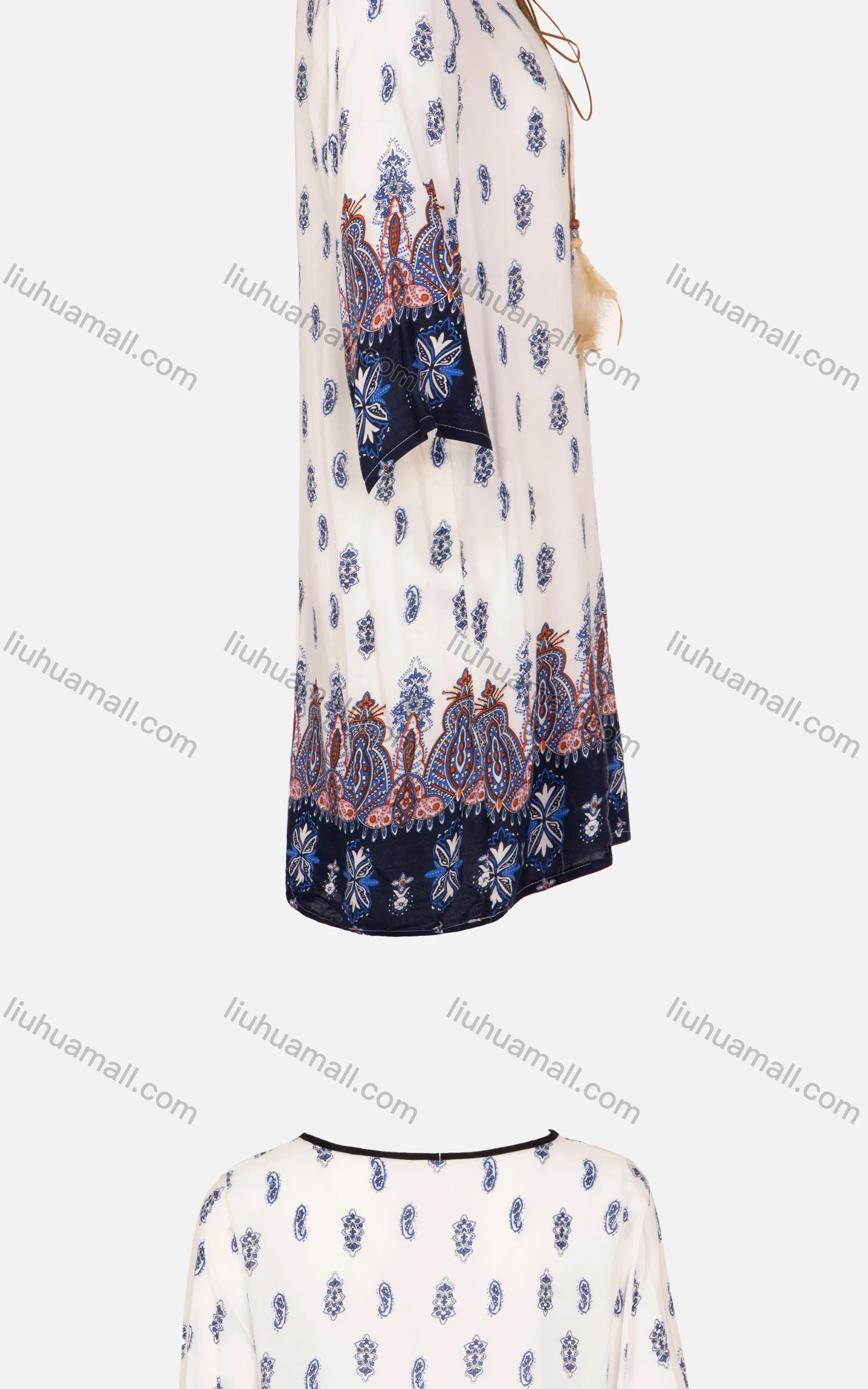 Wholesale Women's Casual Vintage Paisley Print Half Sleeve Notched Neck Midi Dress - Liuhuamall