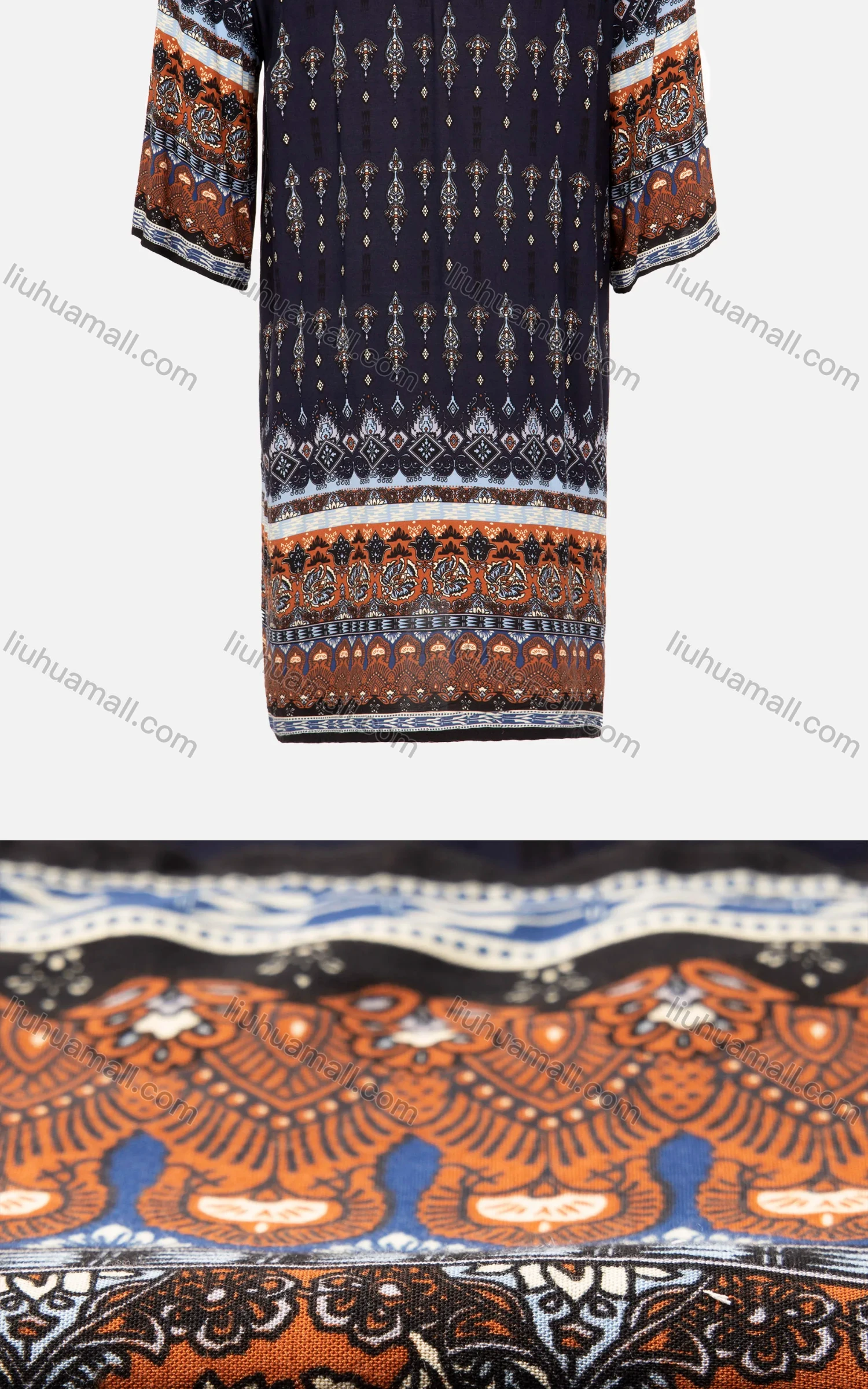 Wholesale Women's Vintage Half Sleeve Tie Neck Midi Dress - Liuhuamall