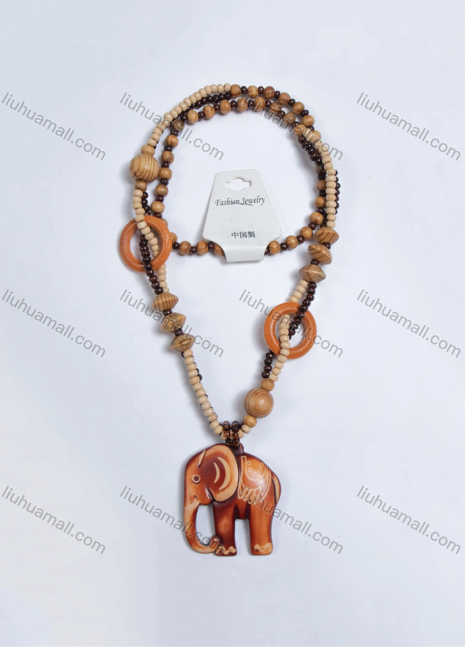 Wholesale Vintage Elephant Wood Beads Necklace - Liuhuamall