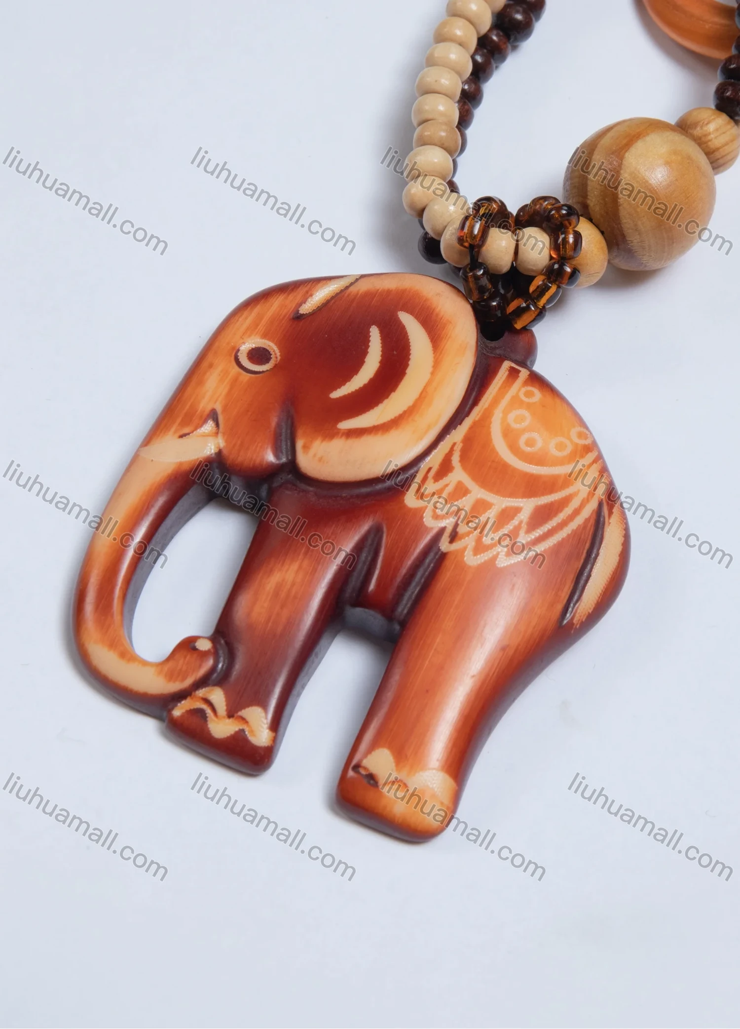 Wholesale Vintage Elephant Wood Beads Necklace - Liuhuamall