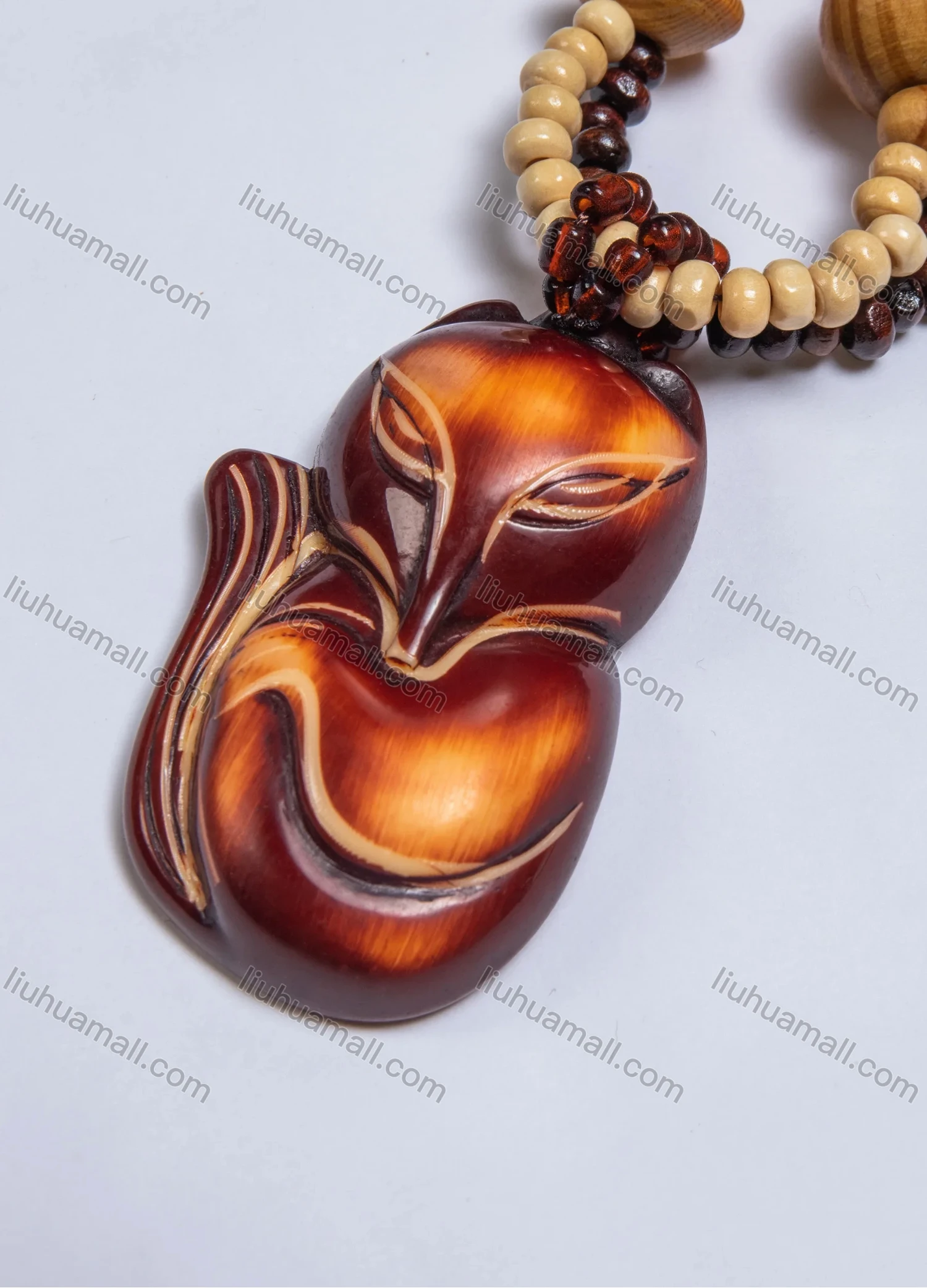 Wholesale Vintage Fox Wood Beads Necklace - Liuhuamall