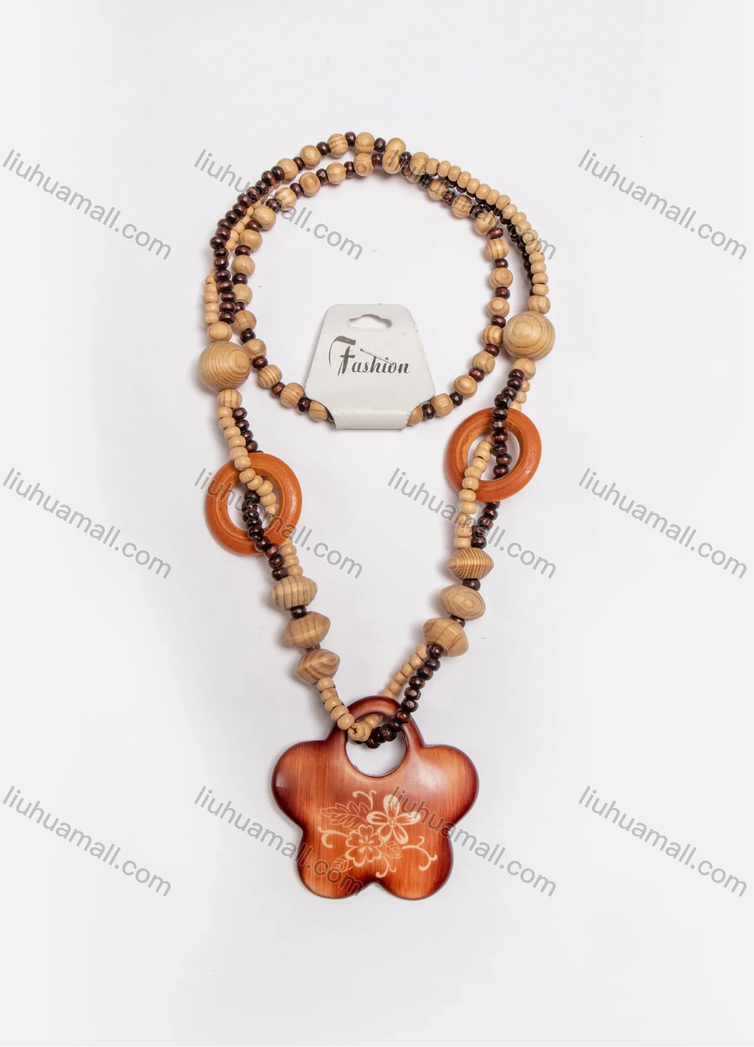 Wholesale Vintage Flower Wood Beads Necklace - Liuhuamall