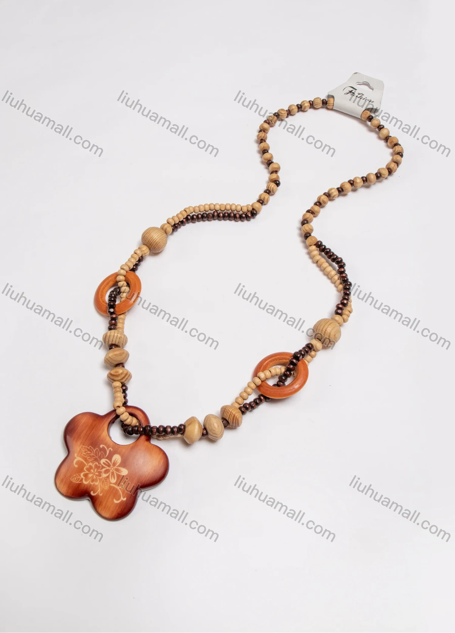 Wholesale Vintage Flower Wood Beads Necklace - Liuhuamall
