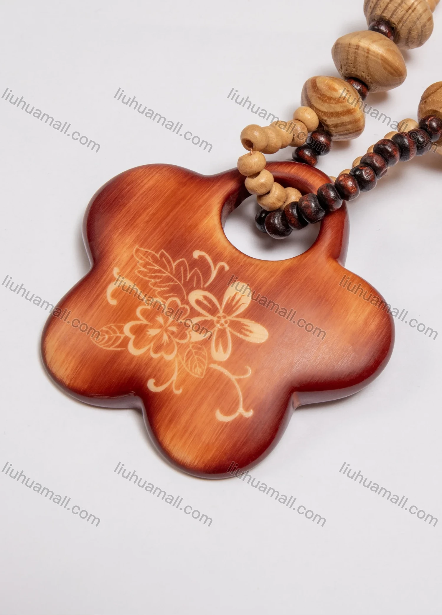 Wholesale Vintage Flower Wood Beads Necklace - Liuhuamall
